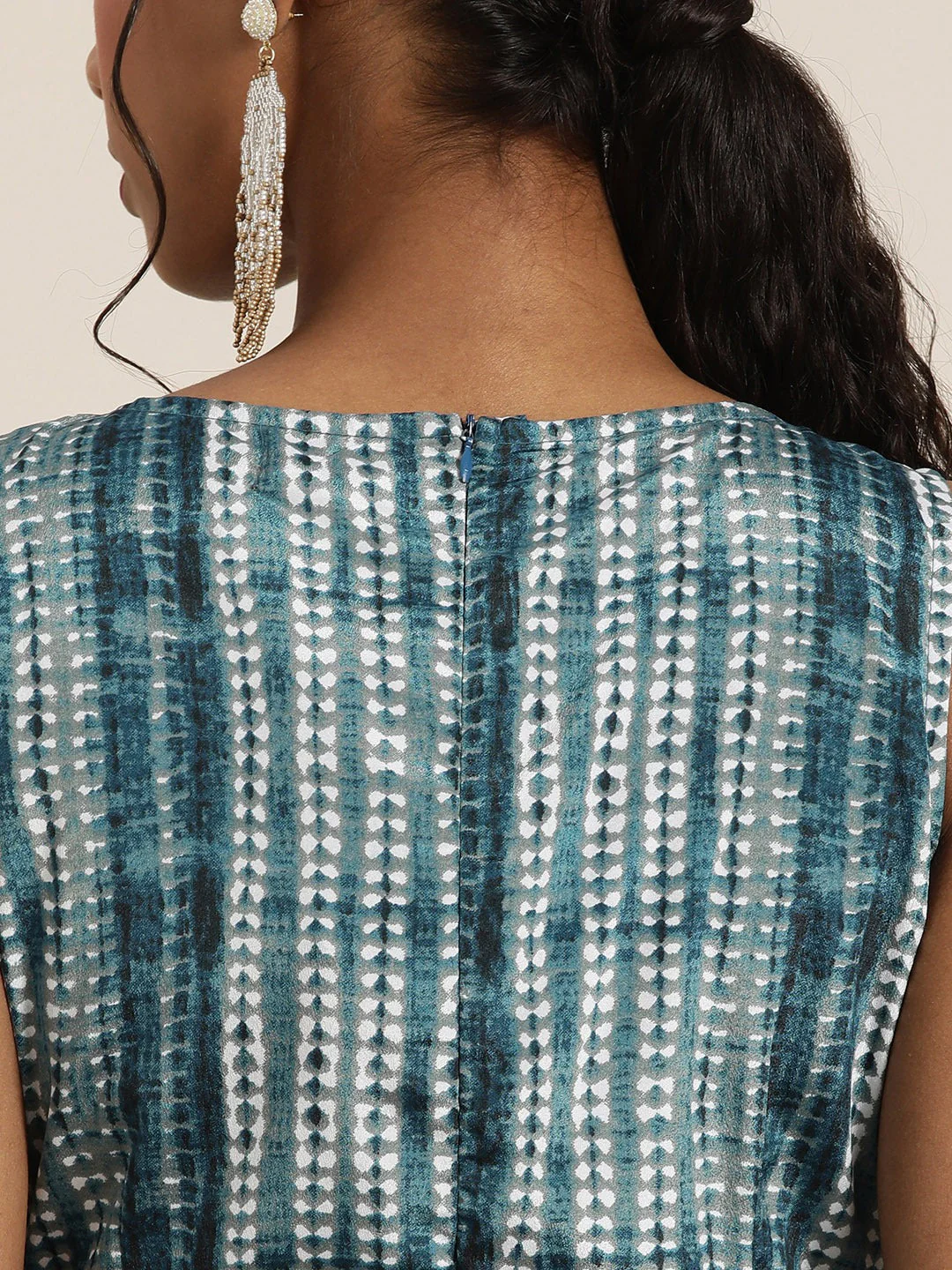 Women Teal Shibori Sleeveless Wrap Jumpsuit - Image 5