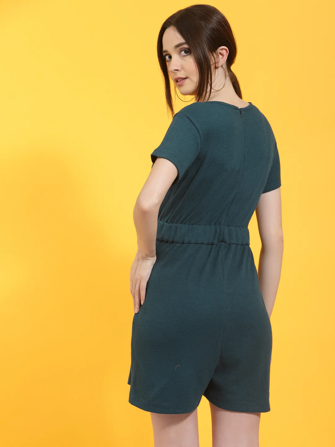 Women Teal Waffle Knit Playsuit - Image 5