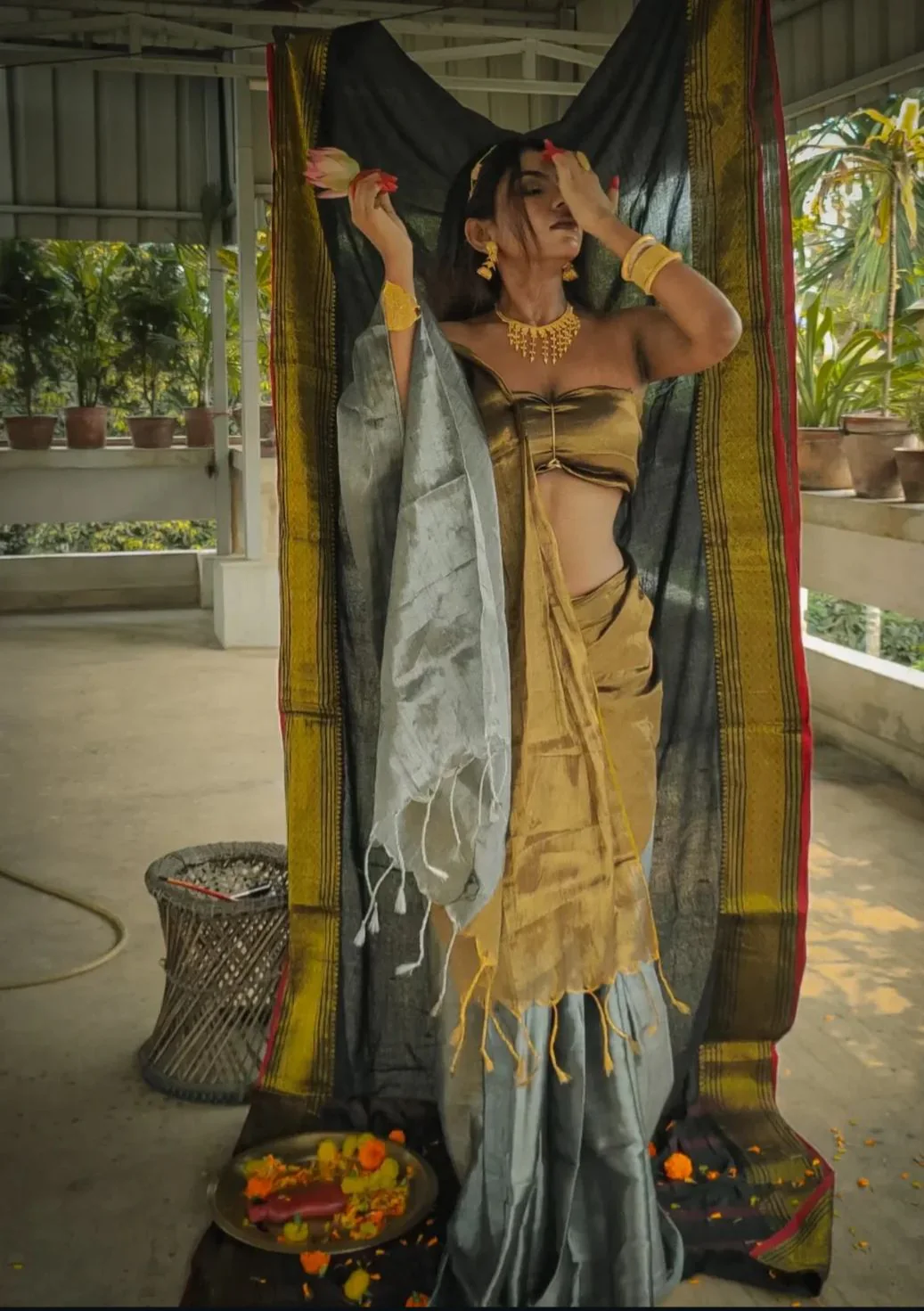 Women Tissue Mul Cottton Saree - Image 5
