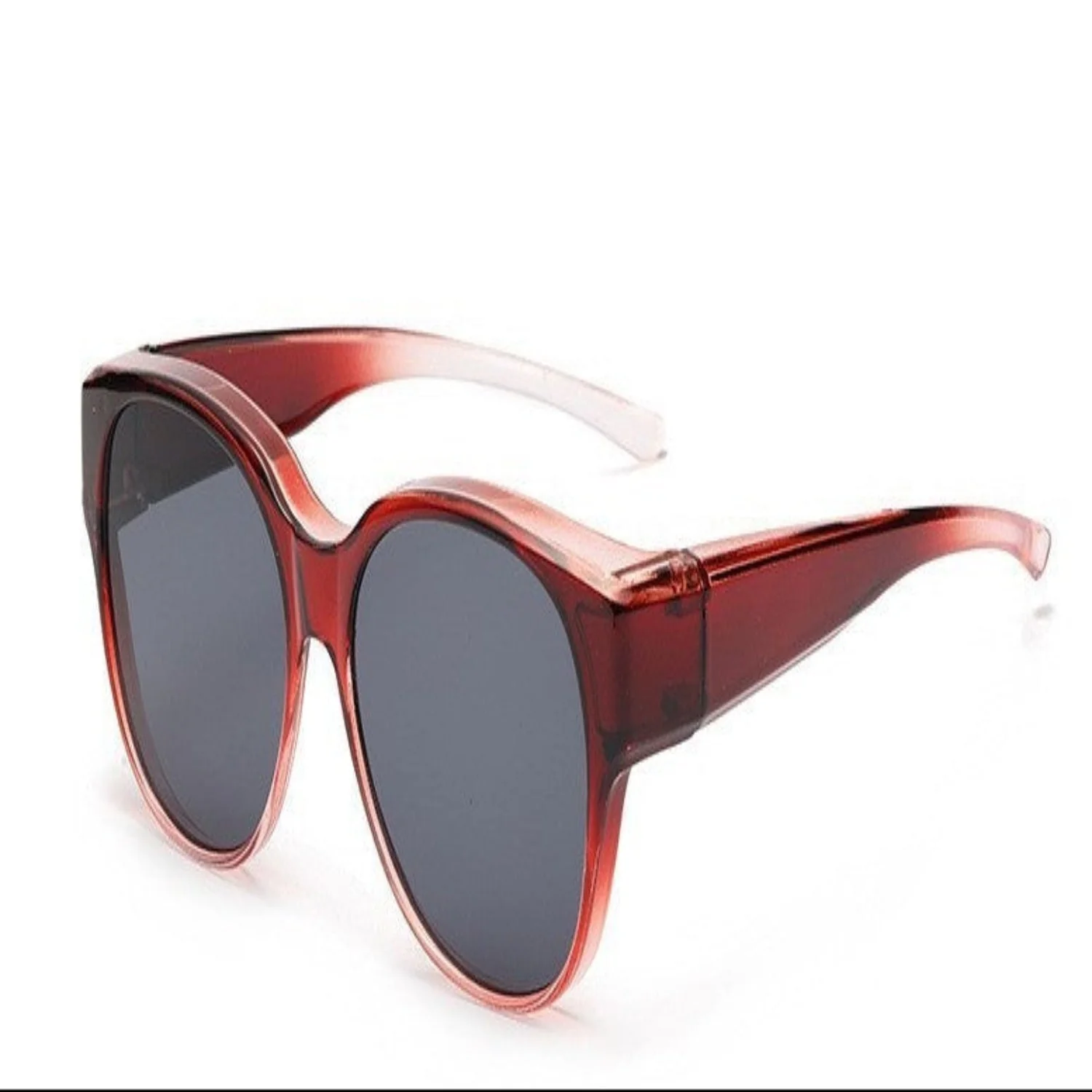 Women Translucent Red Round Sunglasses - Image 2