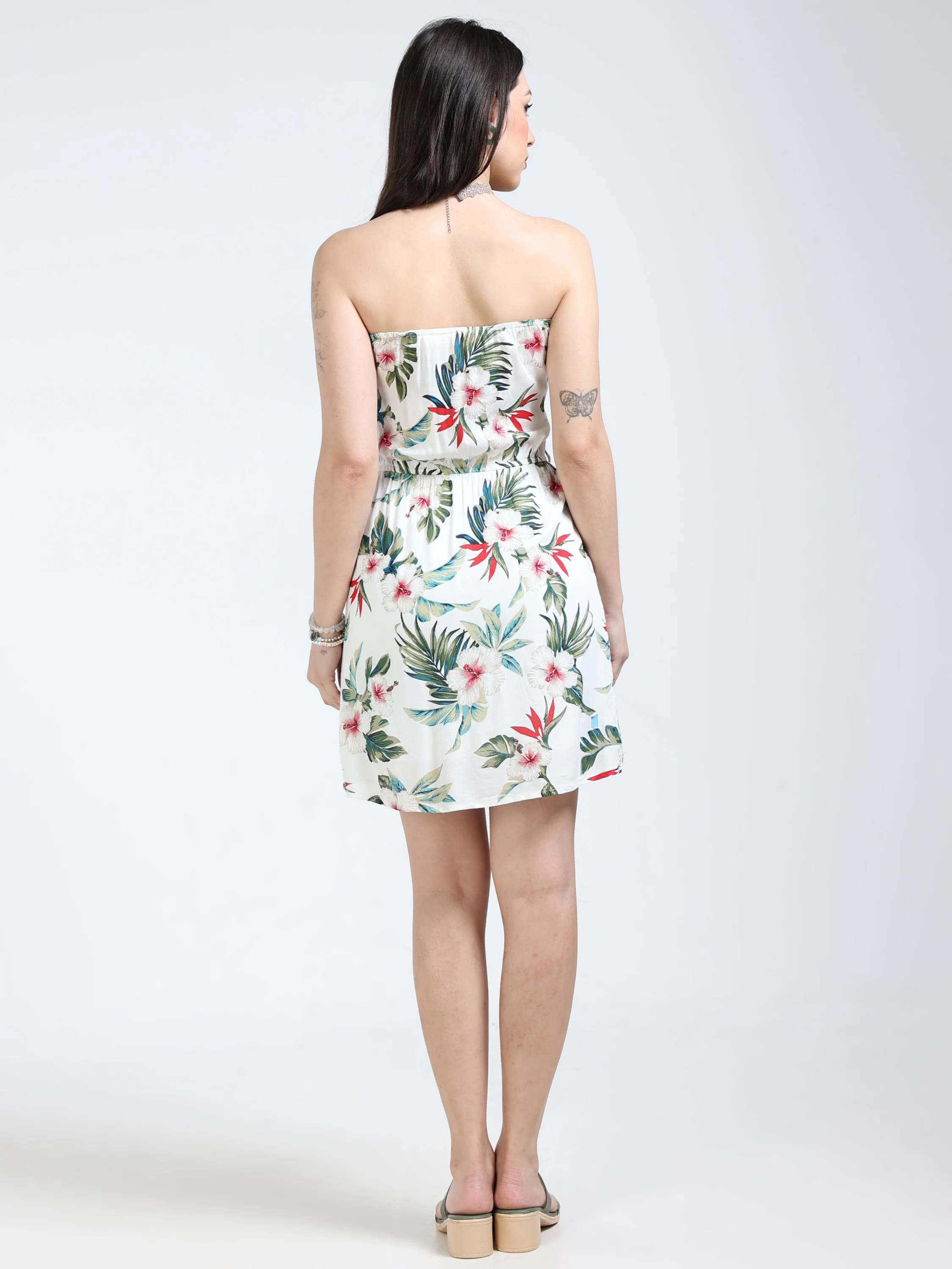Women Tropical Print Tube Dress - Image 3