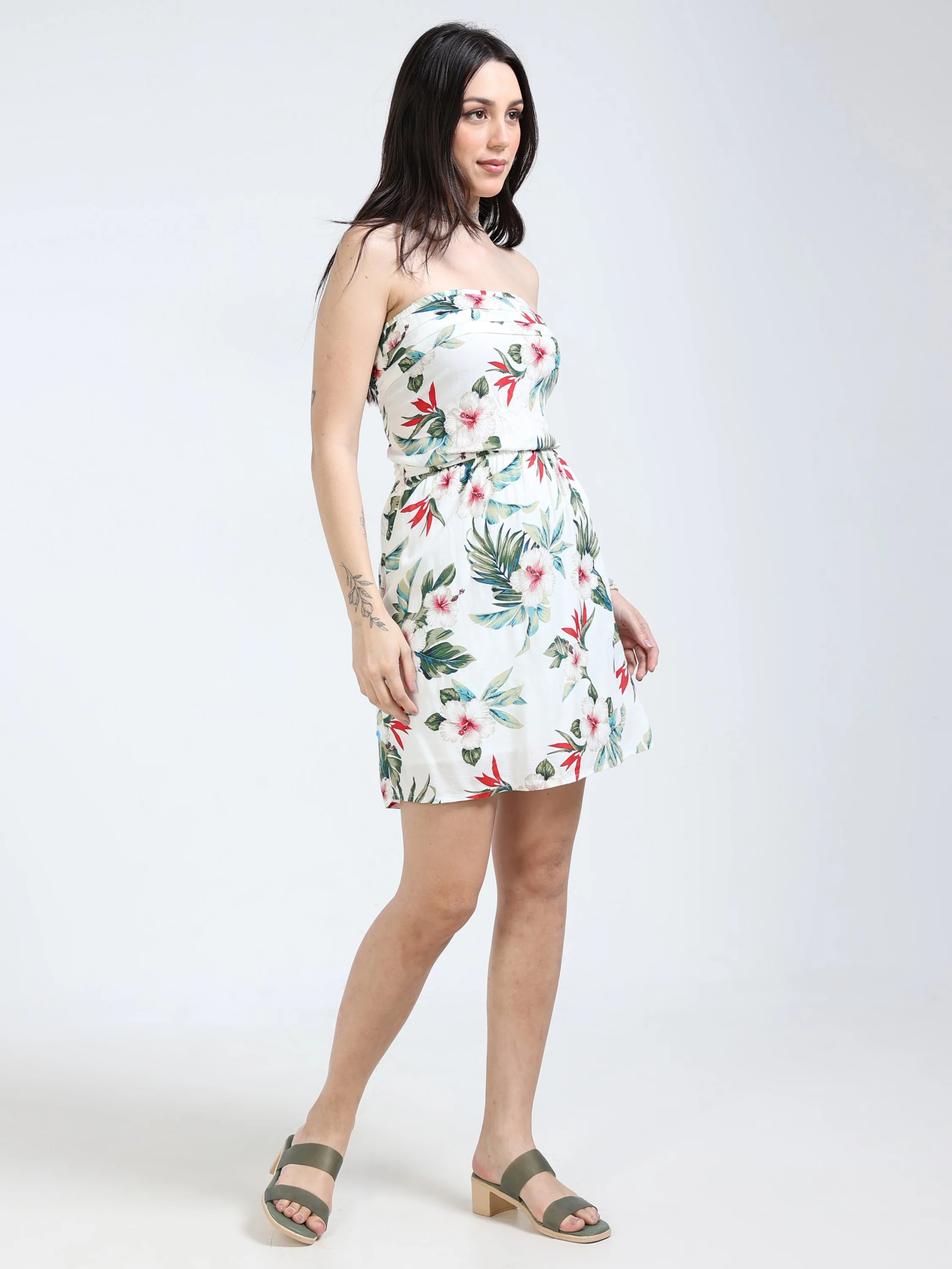 Women Tropical Print Tube Dress - Image 5