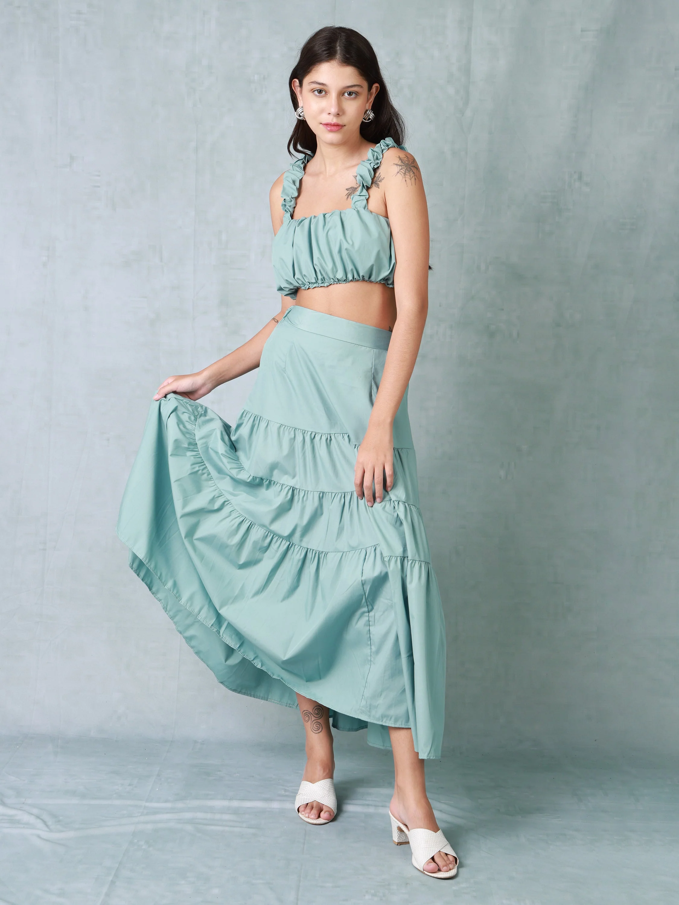 Women Turquoise Fit and Flare Co-ord Set - Image 2