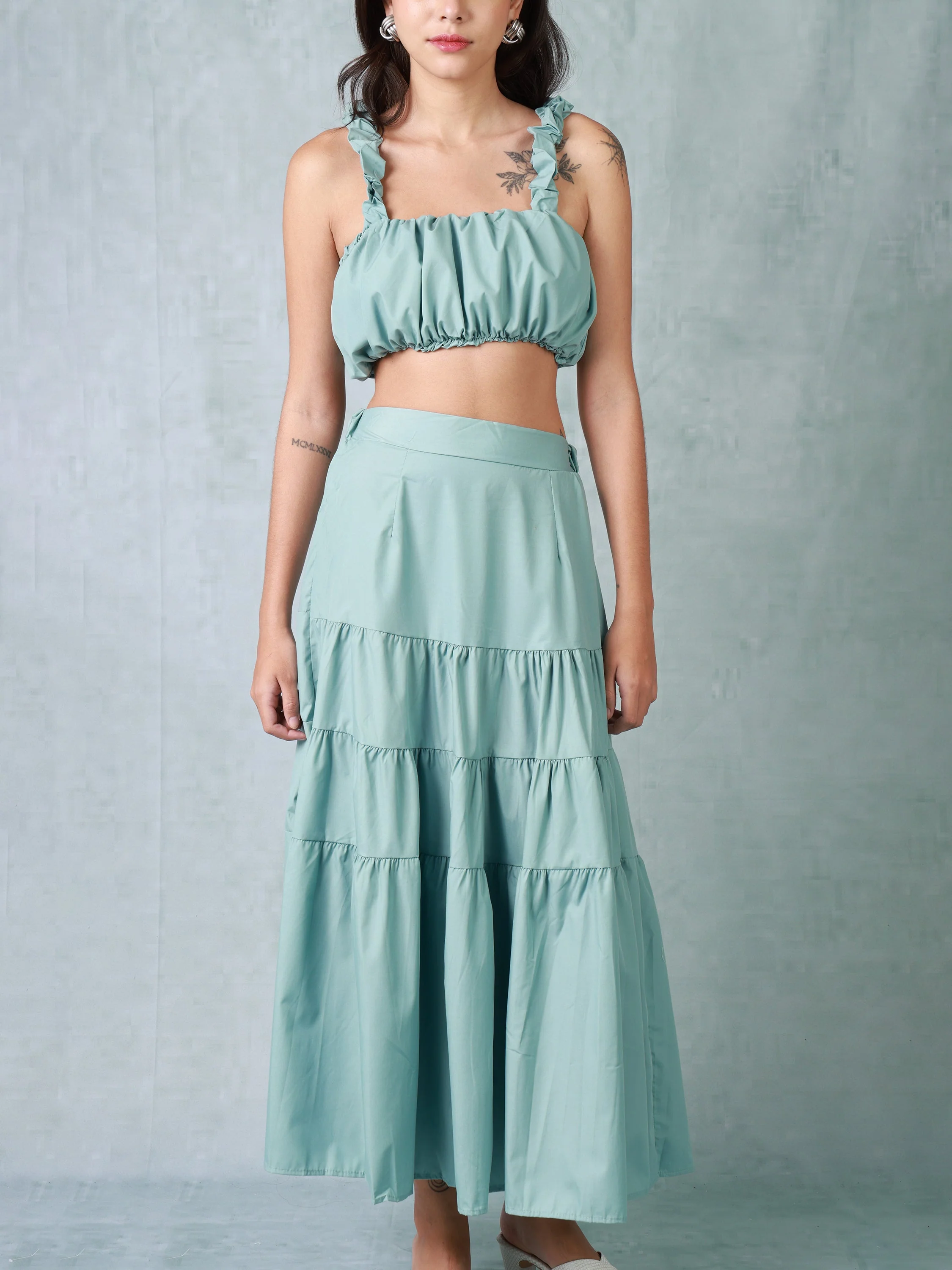 Women Turquoise Fit and Flare Co-ord Set - Image 3