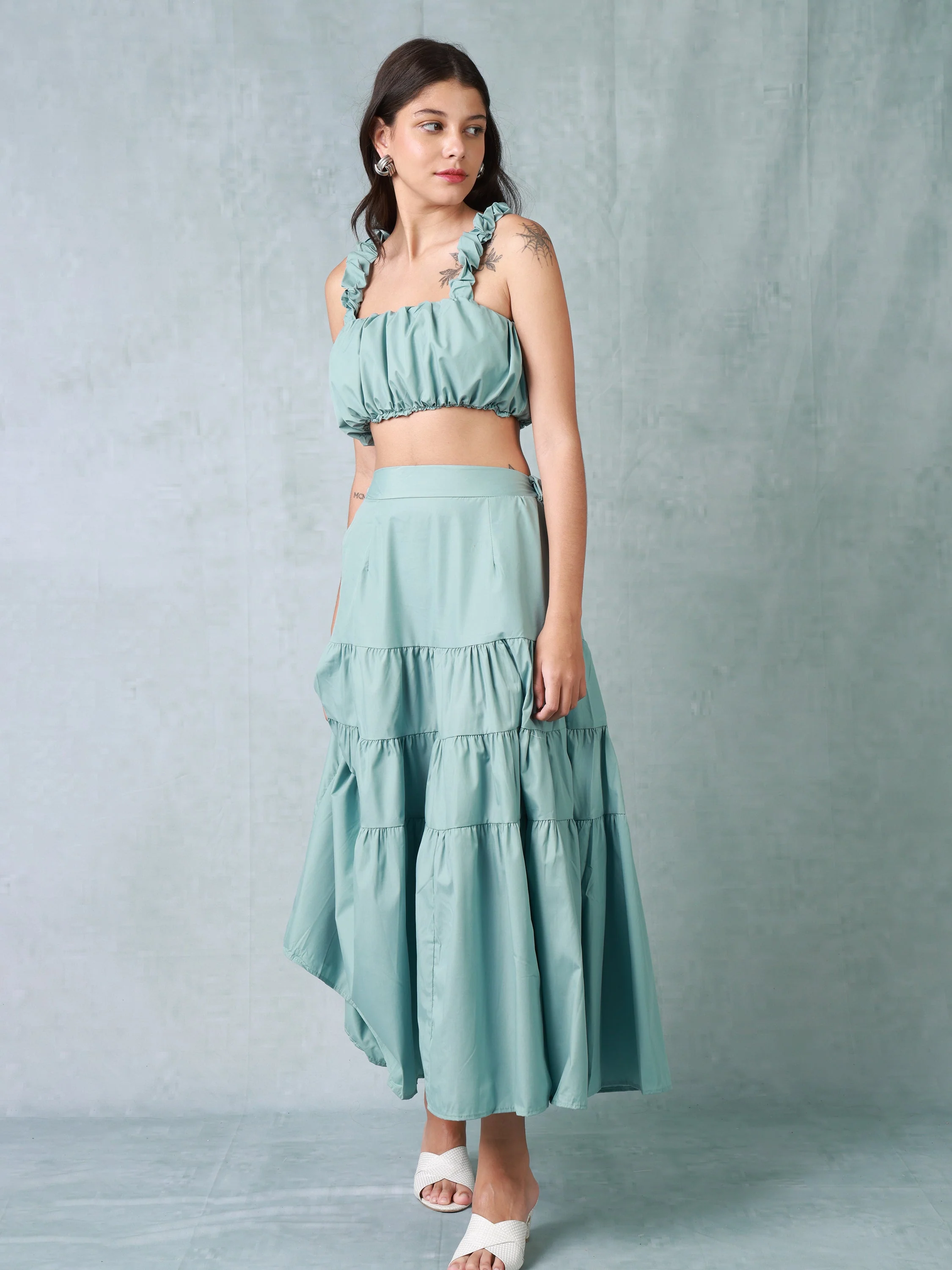 Women Turquoise Fit and Flare Co-ord Set - Image 4