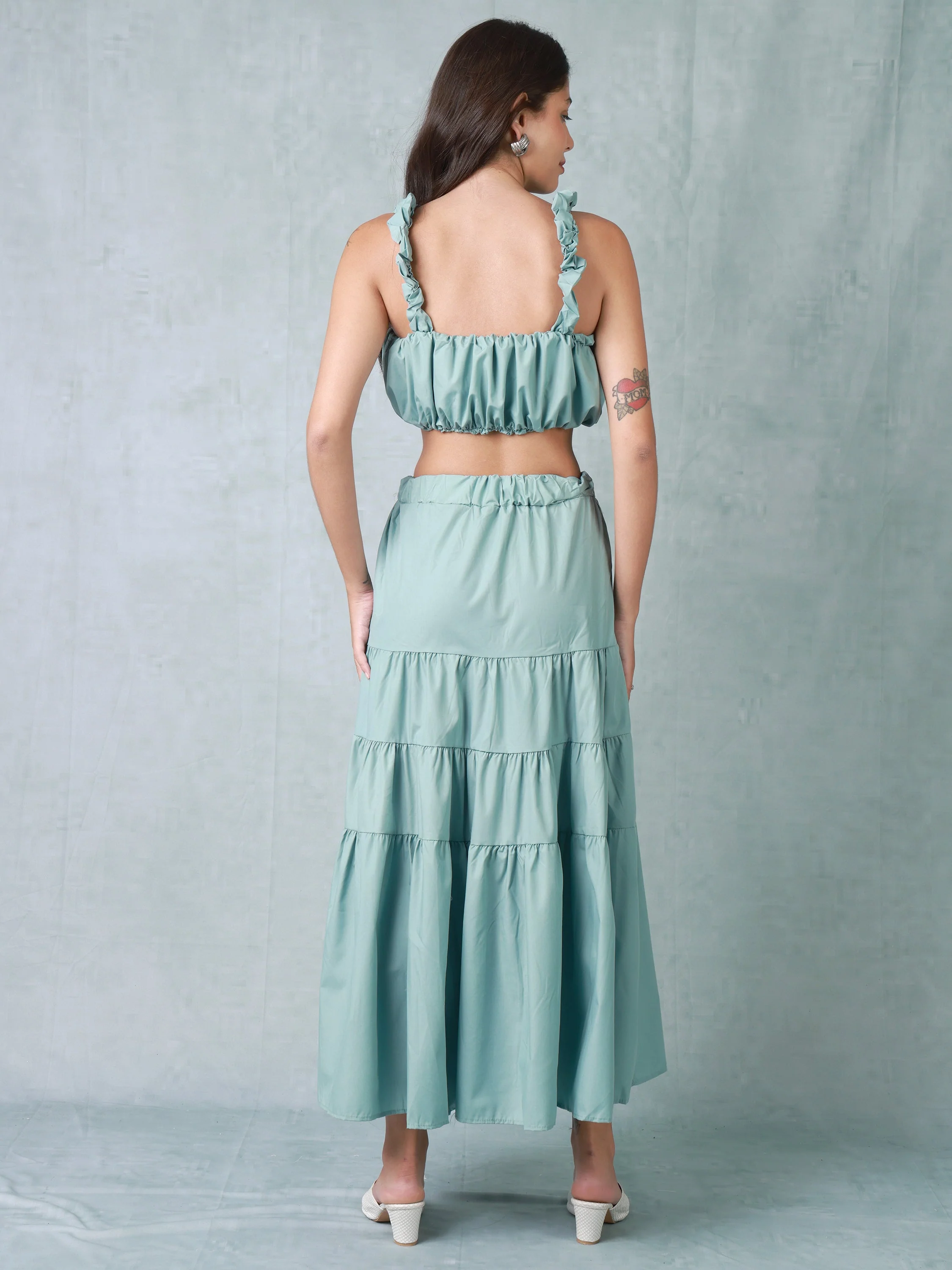 Women Turquoise Fit and Flare Co-ord Set - Image 5