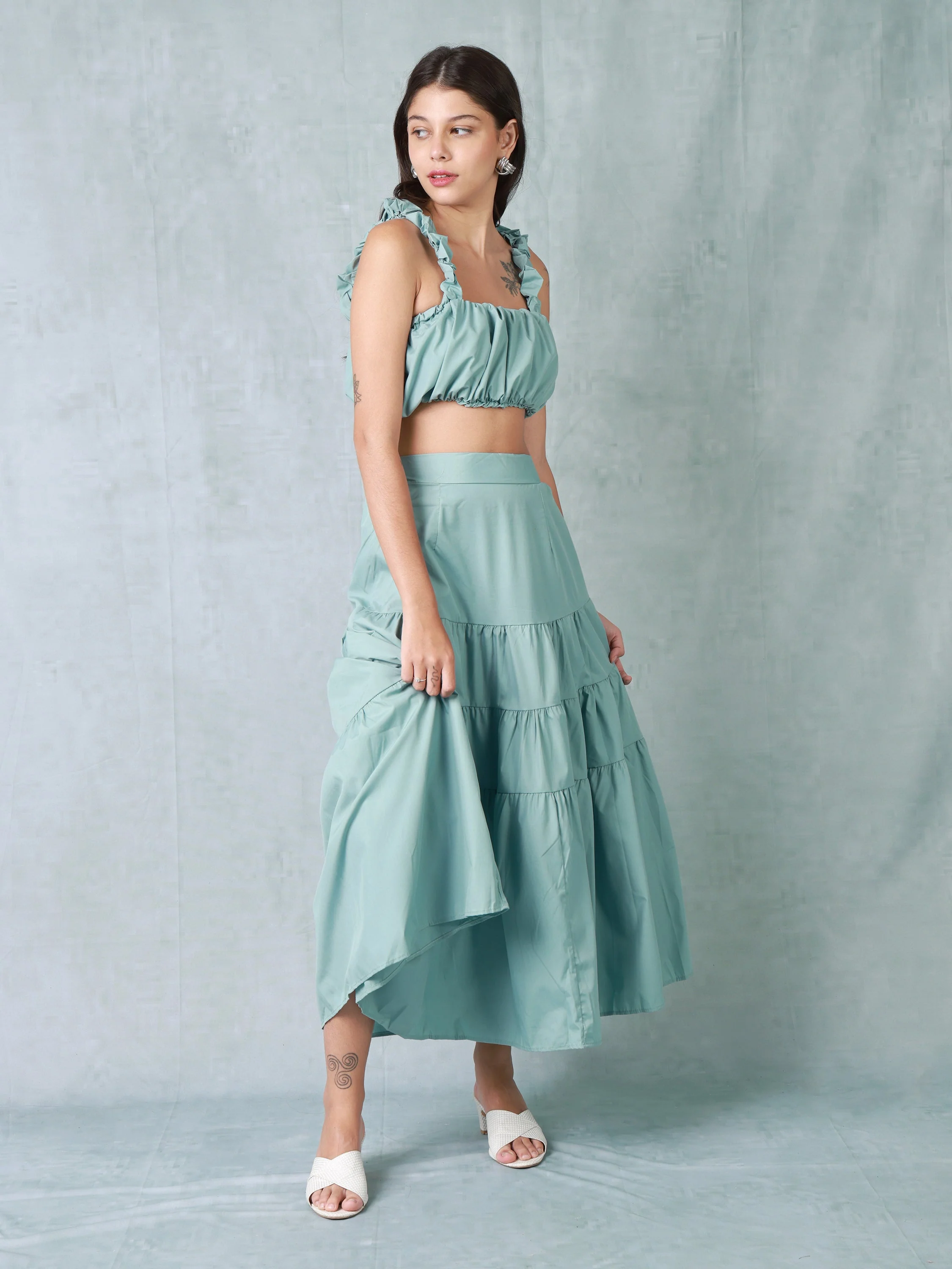 Women Turquoise Fit and Flare Co-ord Set - Image 6