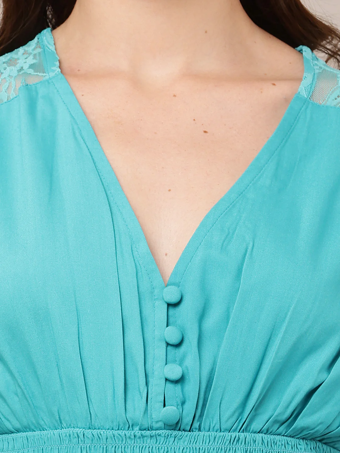 Women V-Neck Short Sleeve Sky Blue Top - Image 5