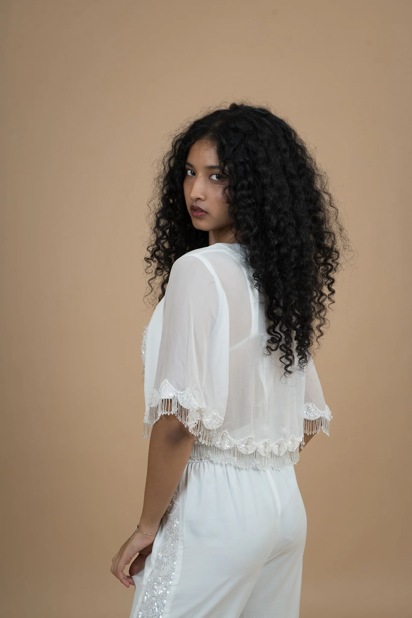 Women Velvet Snow Translucent Crop Shrug - Image 11