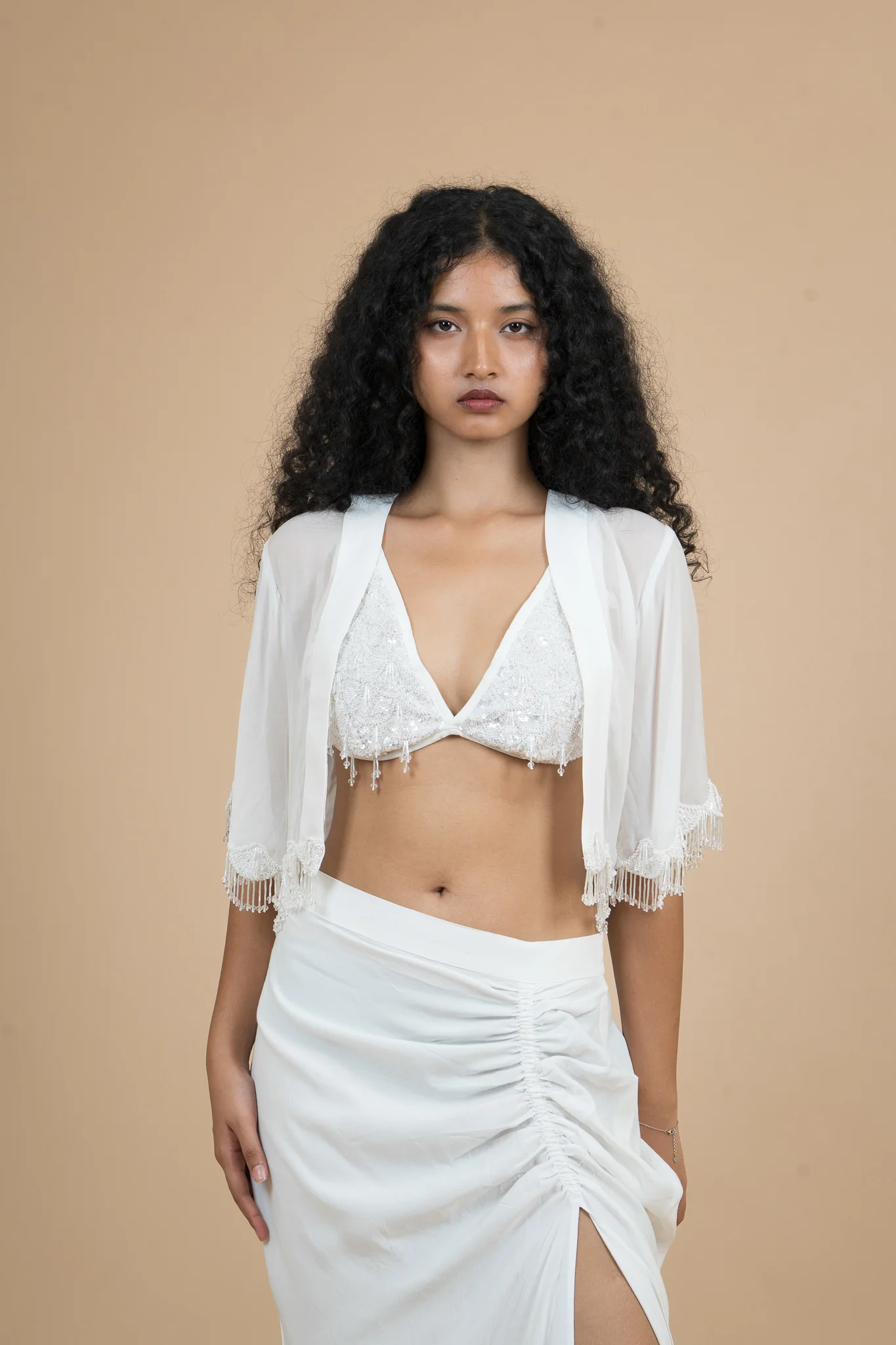 Women Velvet Snow Translucent Crop Shrug - Image 16