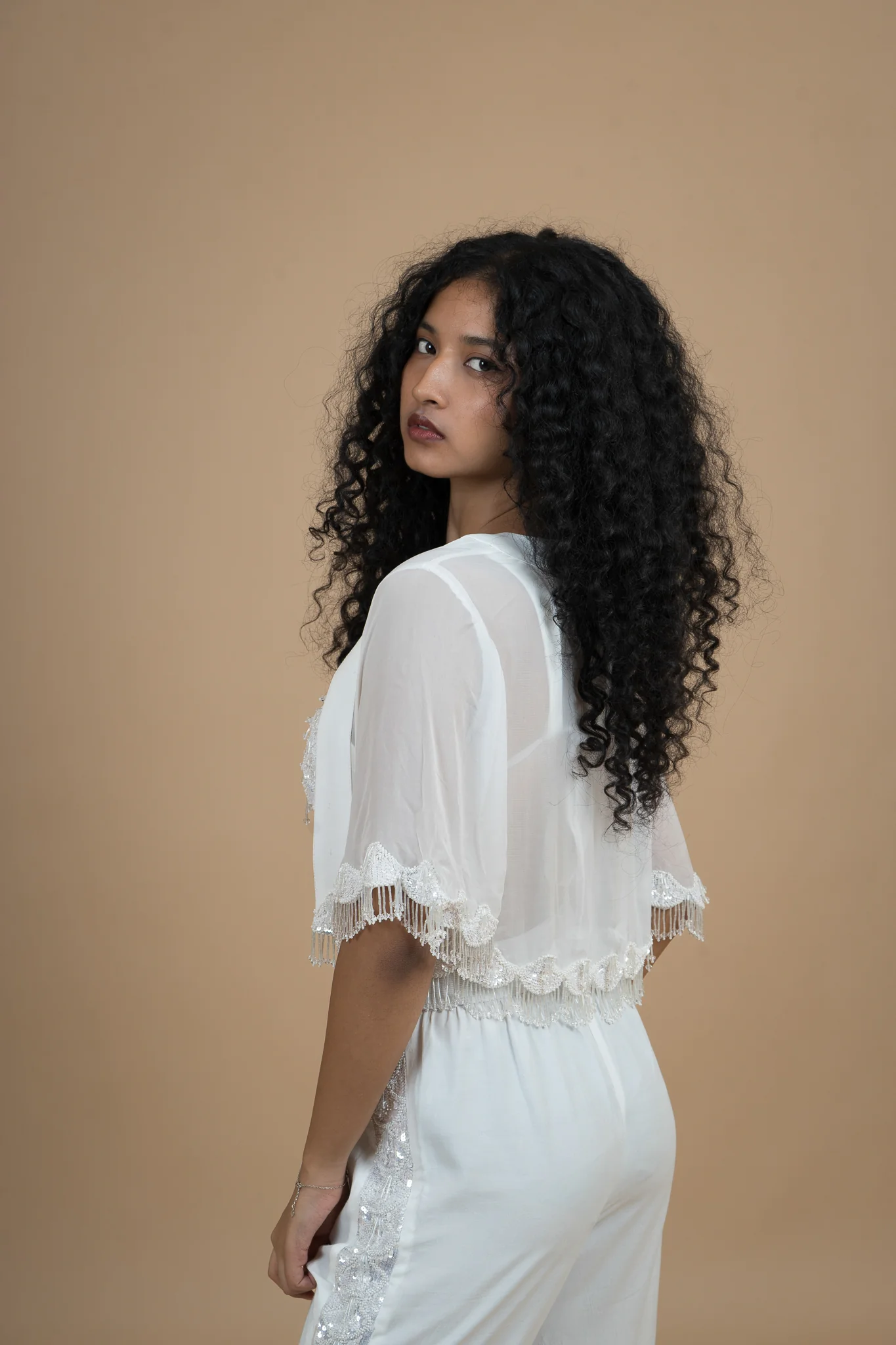 Women Velvet Snow Translucent Crop Shrug - Image 2