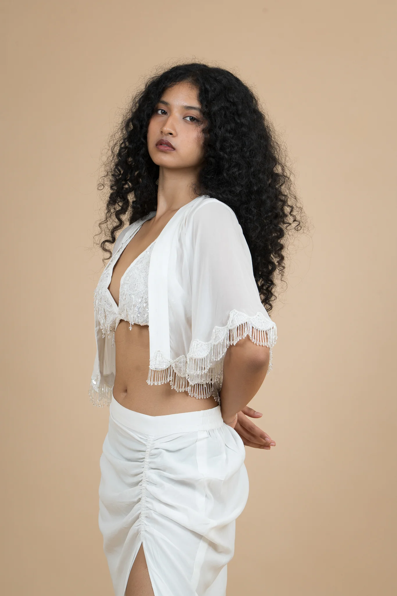 Women Velvet Snow Translucent Crop Shrug - Image 3