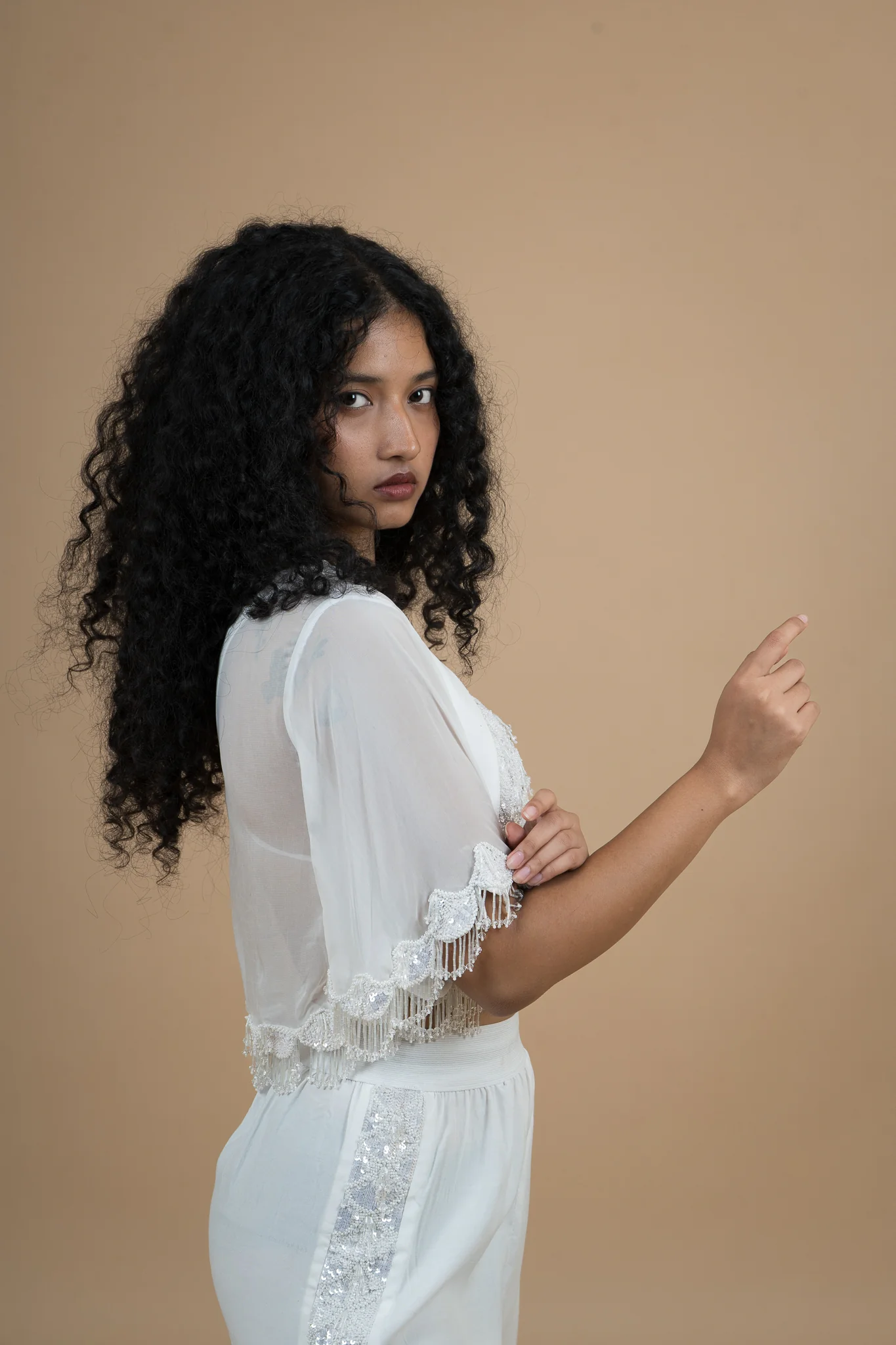 Women Velvet Snow Translucent Crop Shrug - Image 7