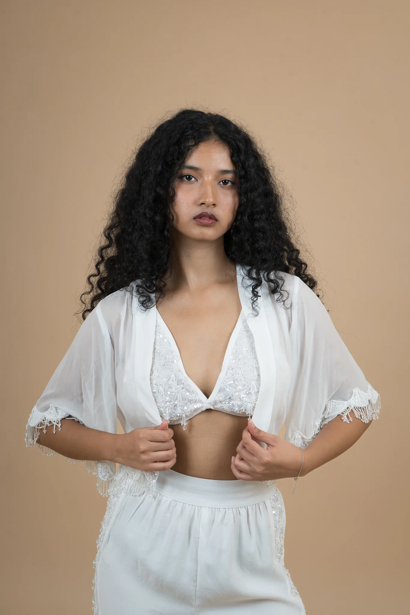 Women Velvet Snow Translucent Crop Shrug - Image 8