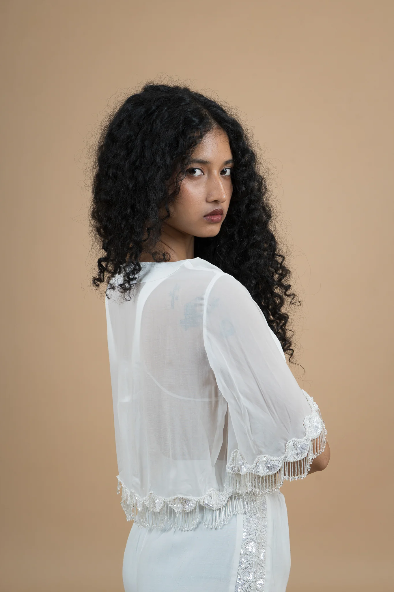 Women Velvet Snow Translucent Crop Shrug - Image 9