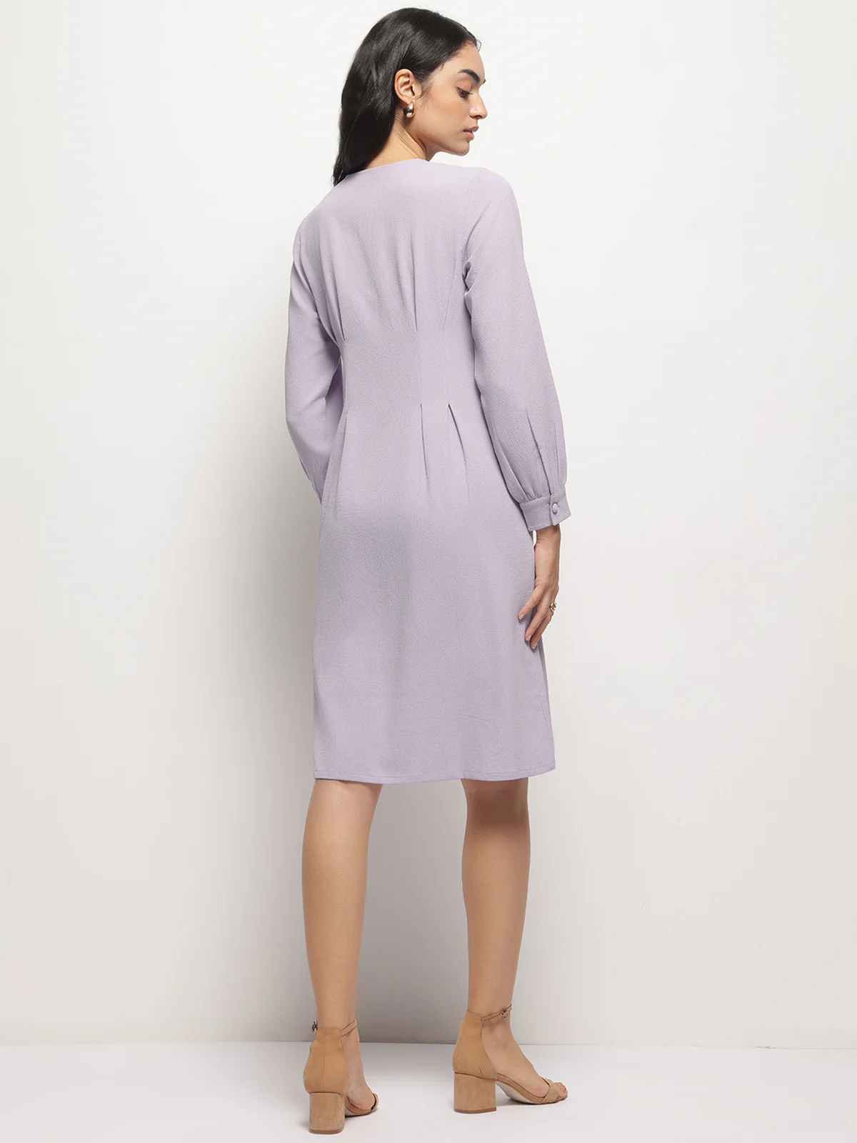 Women Vintage A-line Buttons O-Neck Dress - Image 2
