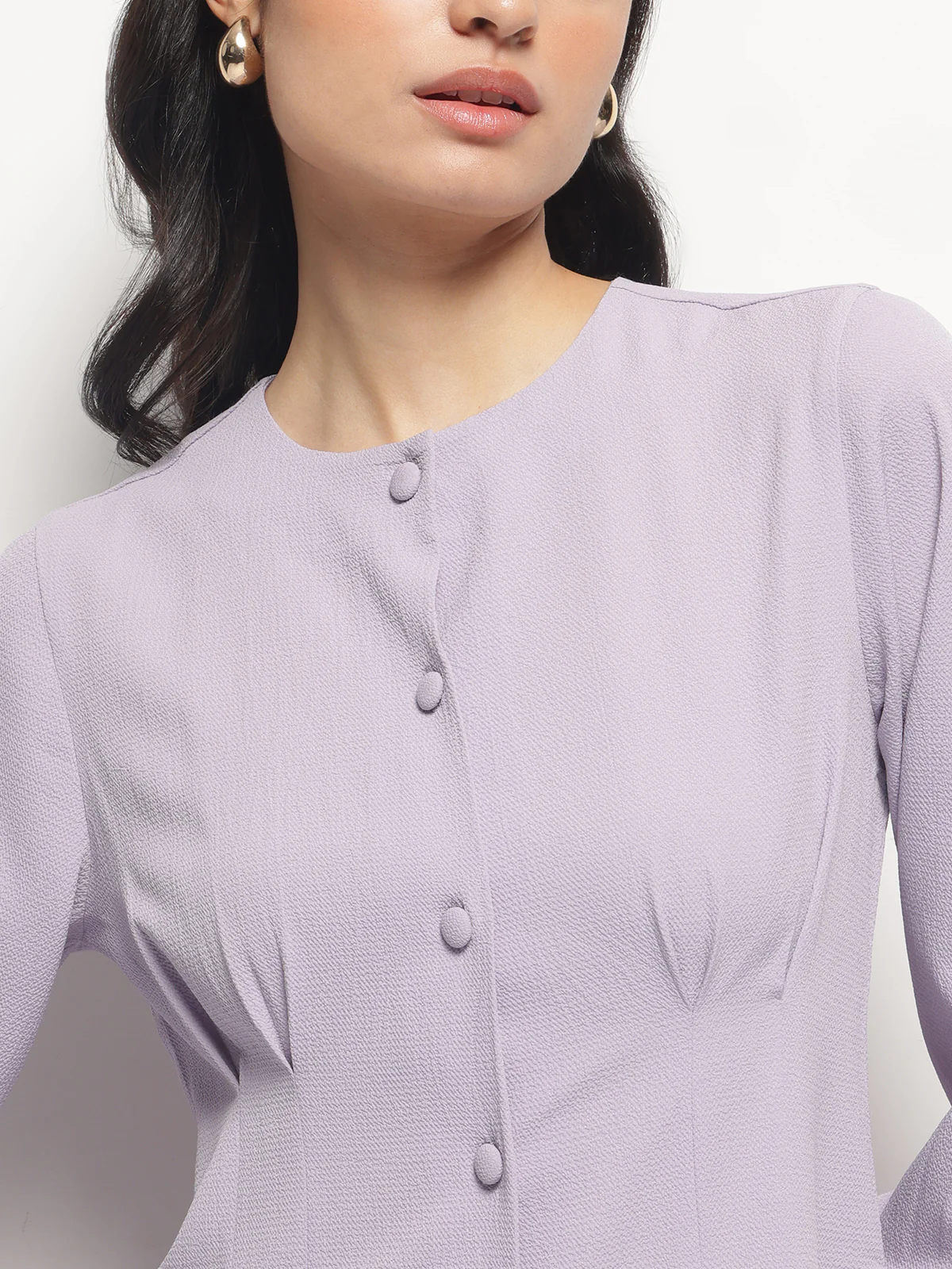 Women Vintage A-line Buttons O-Neck Dress - Image 6