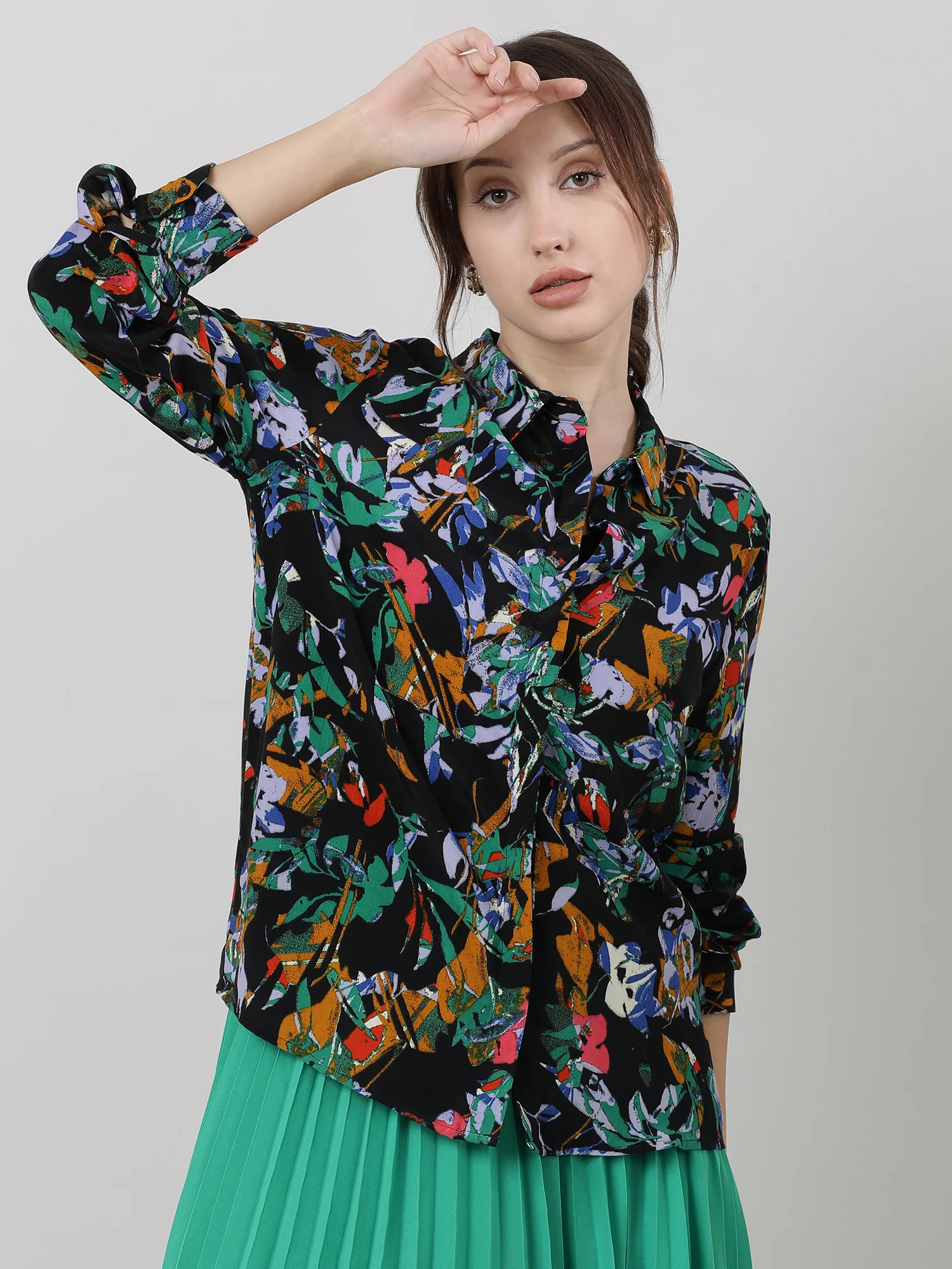Women Viscose Black Printed Shirt - Image 2