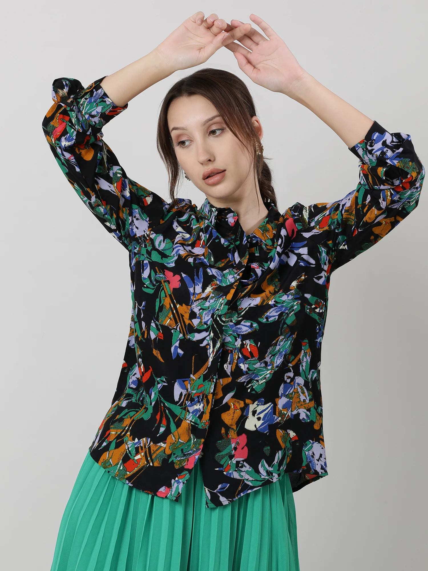 Women Viscose Black Printed Shirt - Image 3
