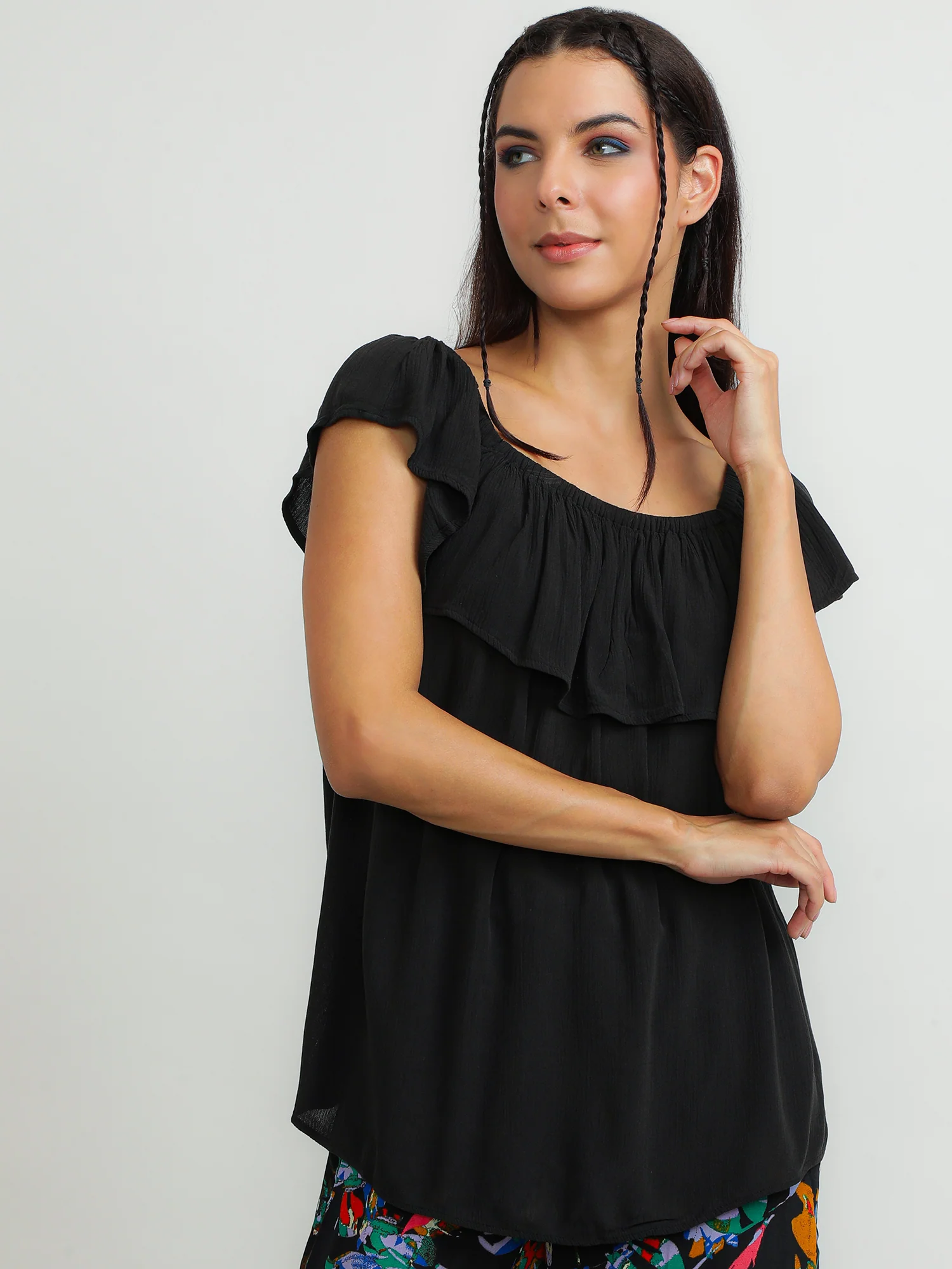 Women Viscose Black Simple Top - Image 3