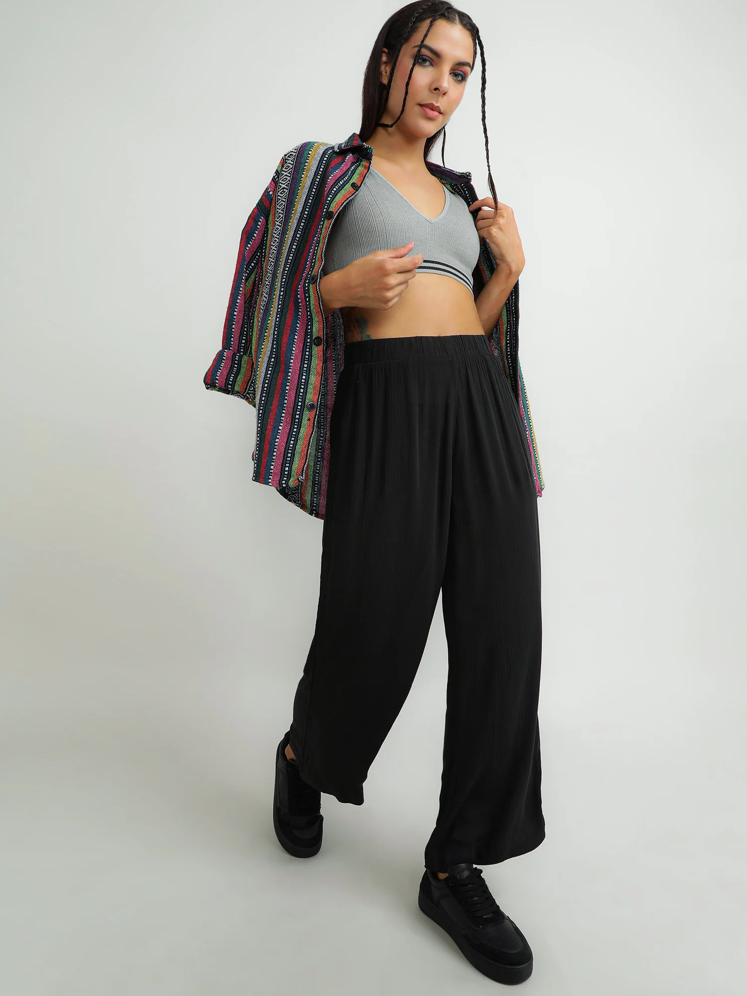 Women Viscose Black Straight Pants - Image 2