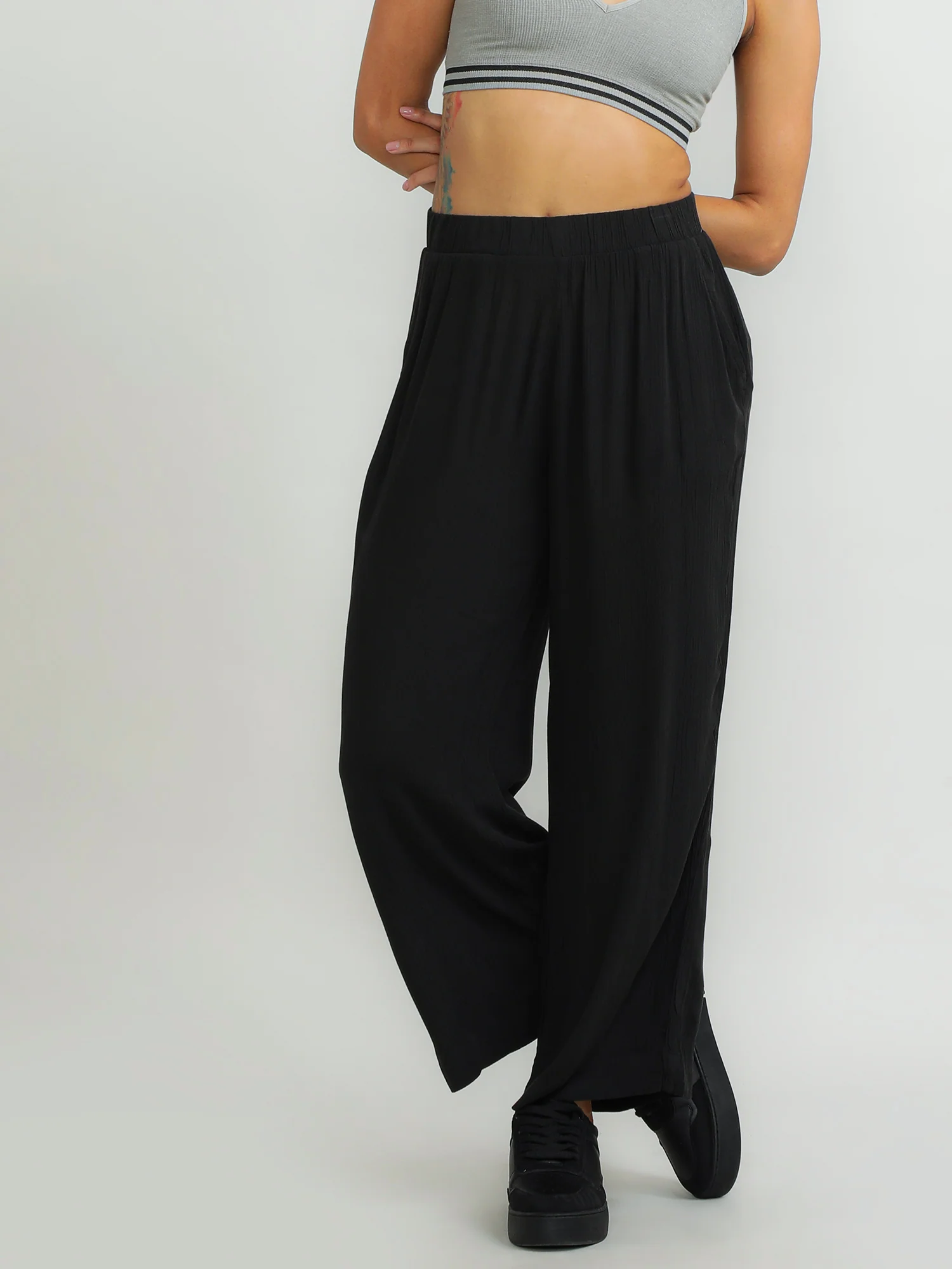 Women Viscose Black Straight Pants - Image 6