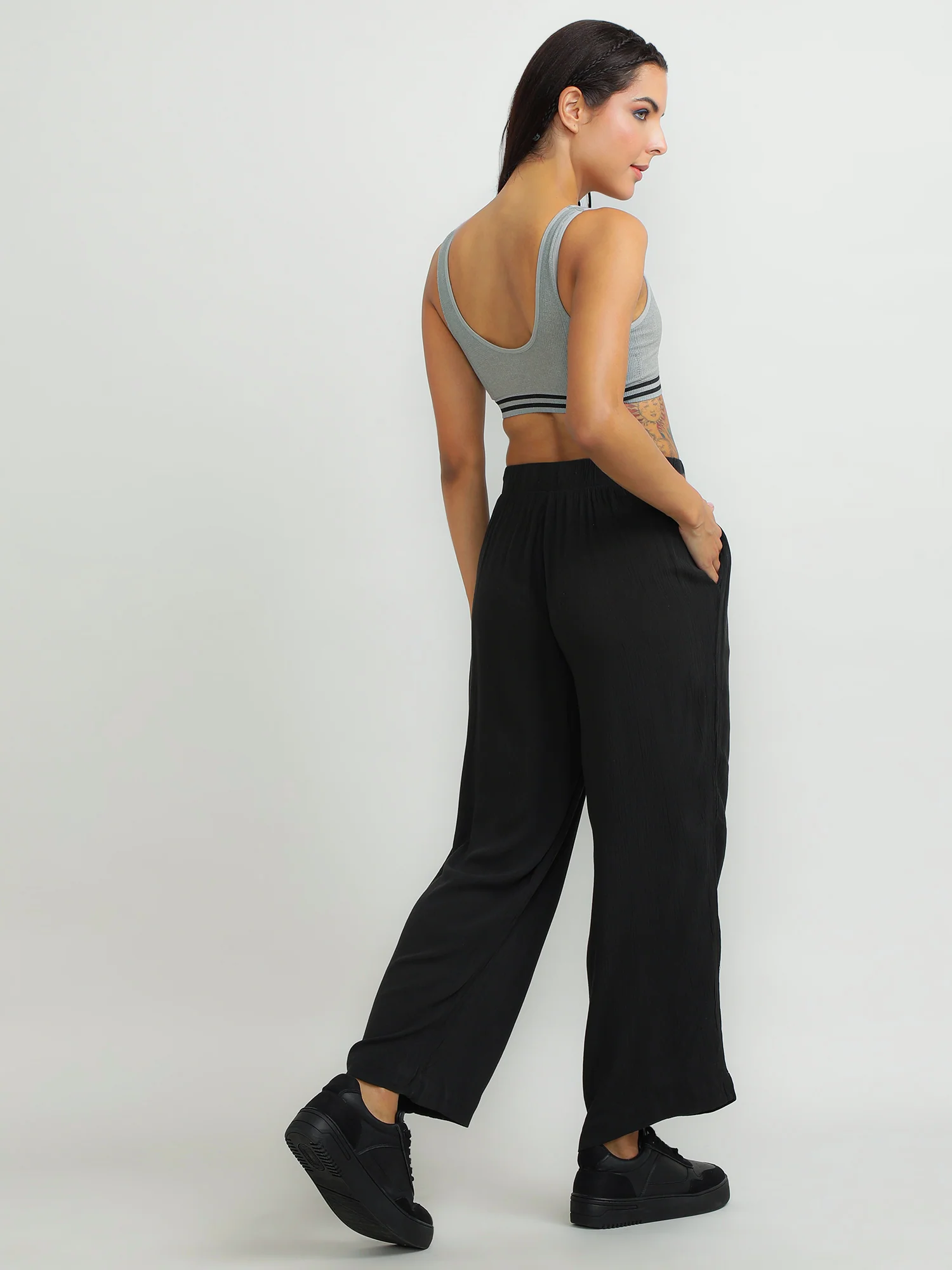 Women Viscose Black Straight Pants - Image 7