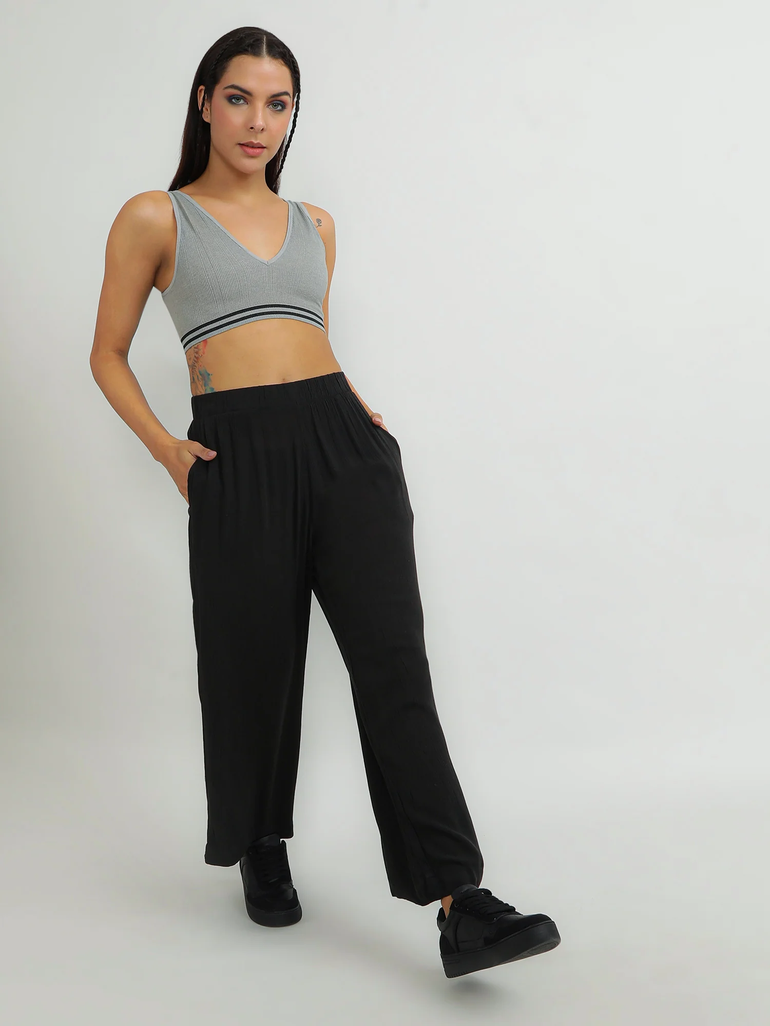 Women Viscose Black Straight Pants - Image 8