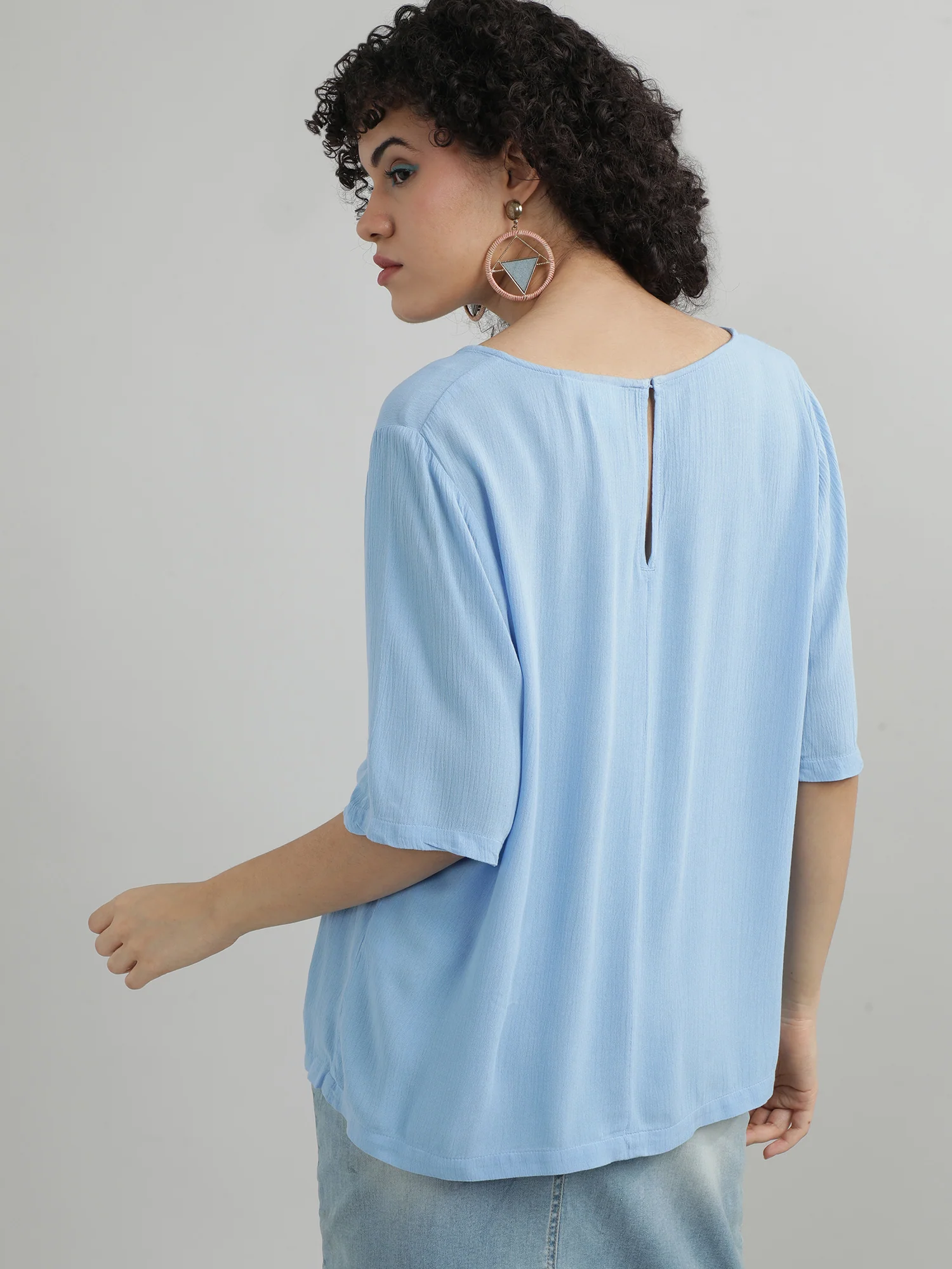 Women Viscose Blue Casual Top - Image 3