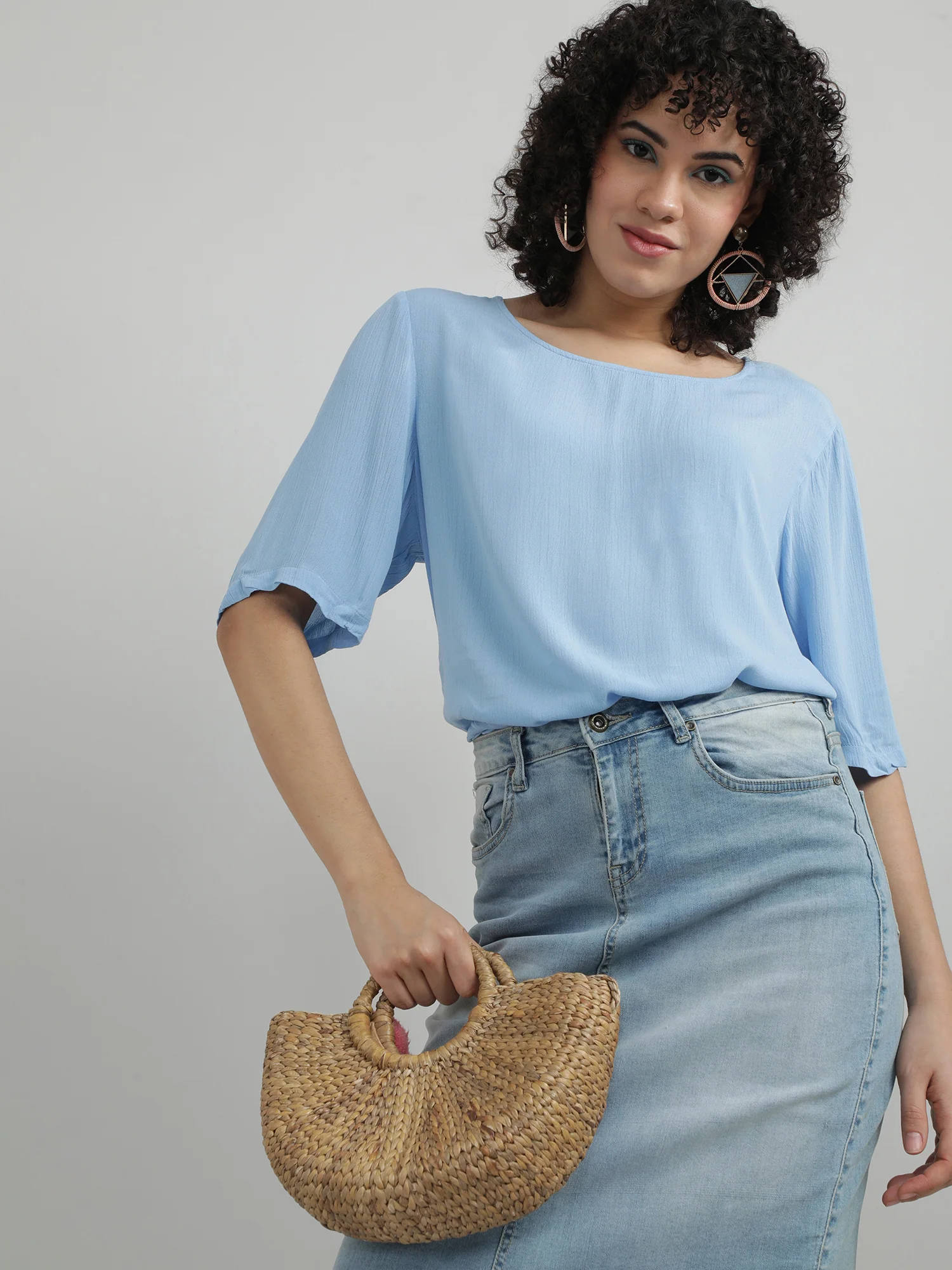 Women Viscose Blue Casual Top - Image 4