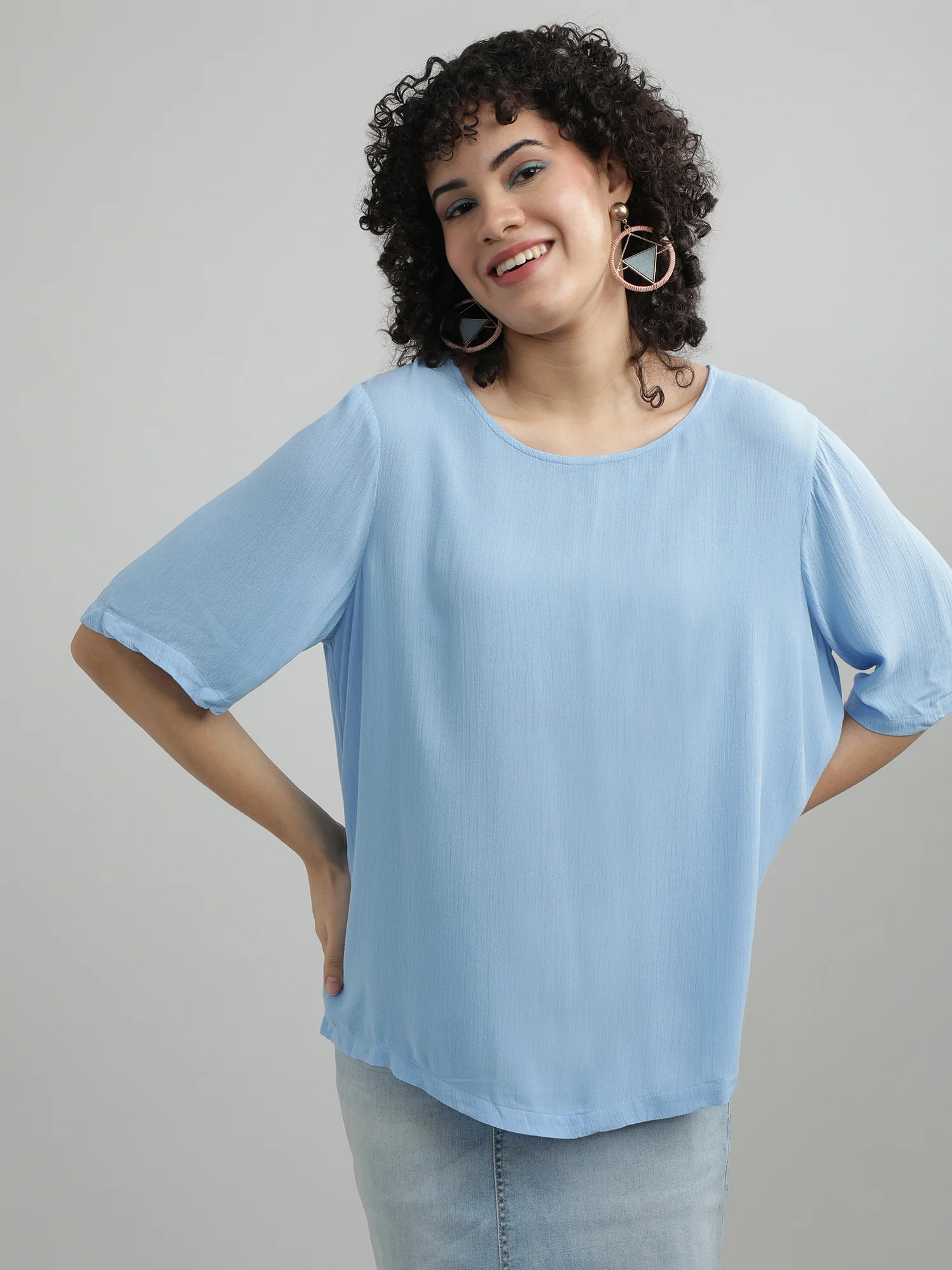 Women Viscose Blue Casual Top - Image 5