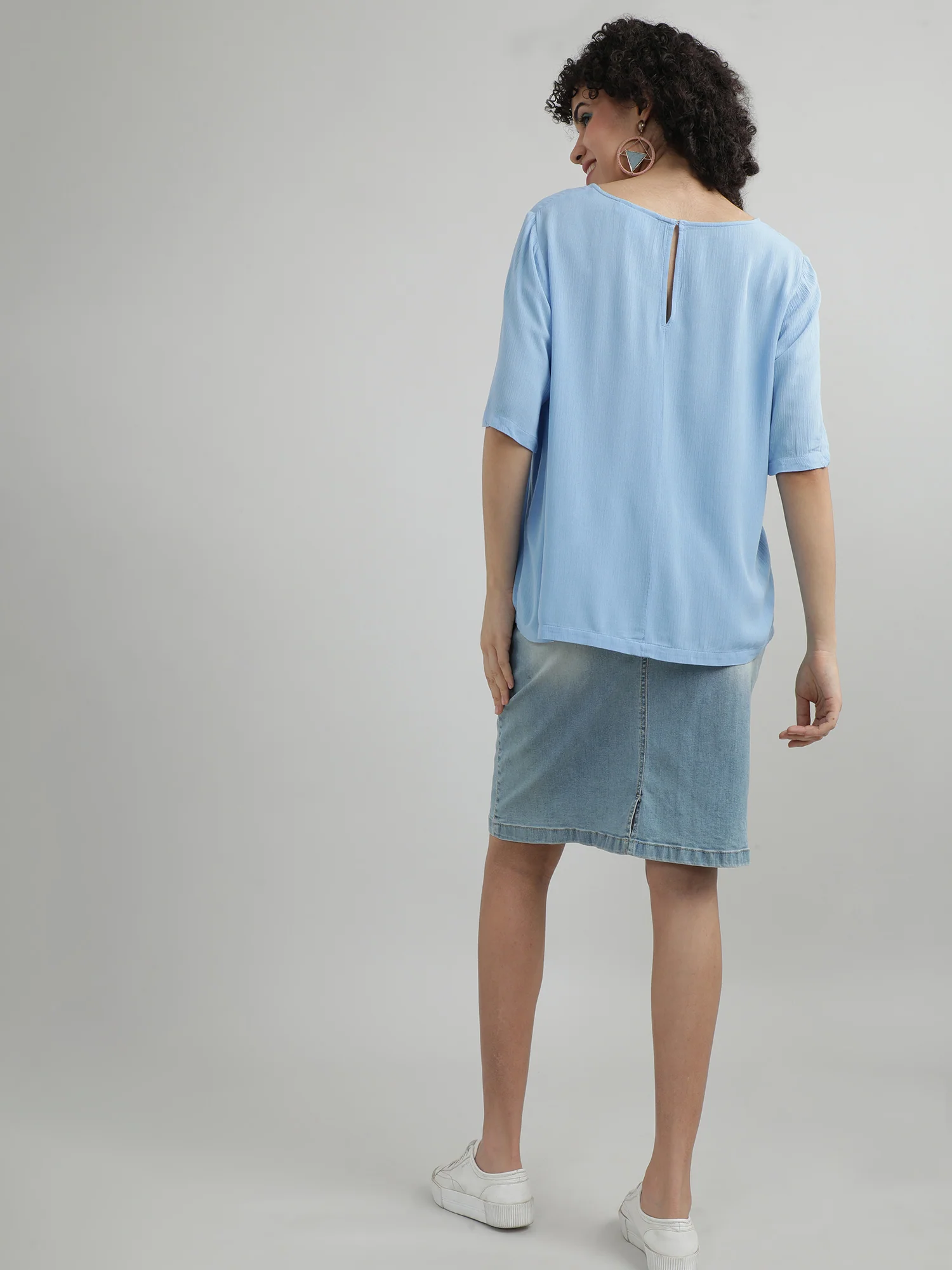 Women Viscose Blue Casual Top - Image 7