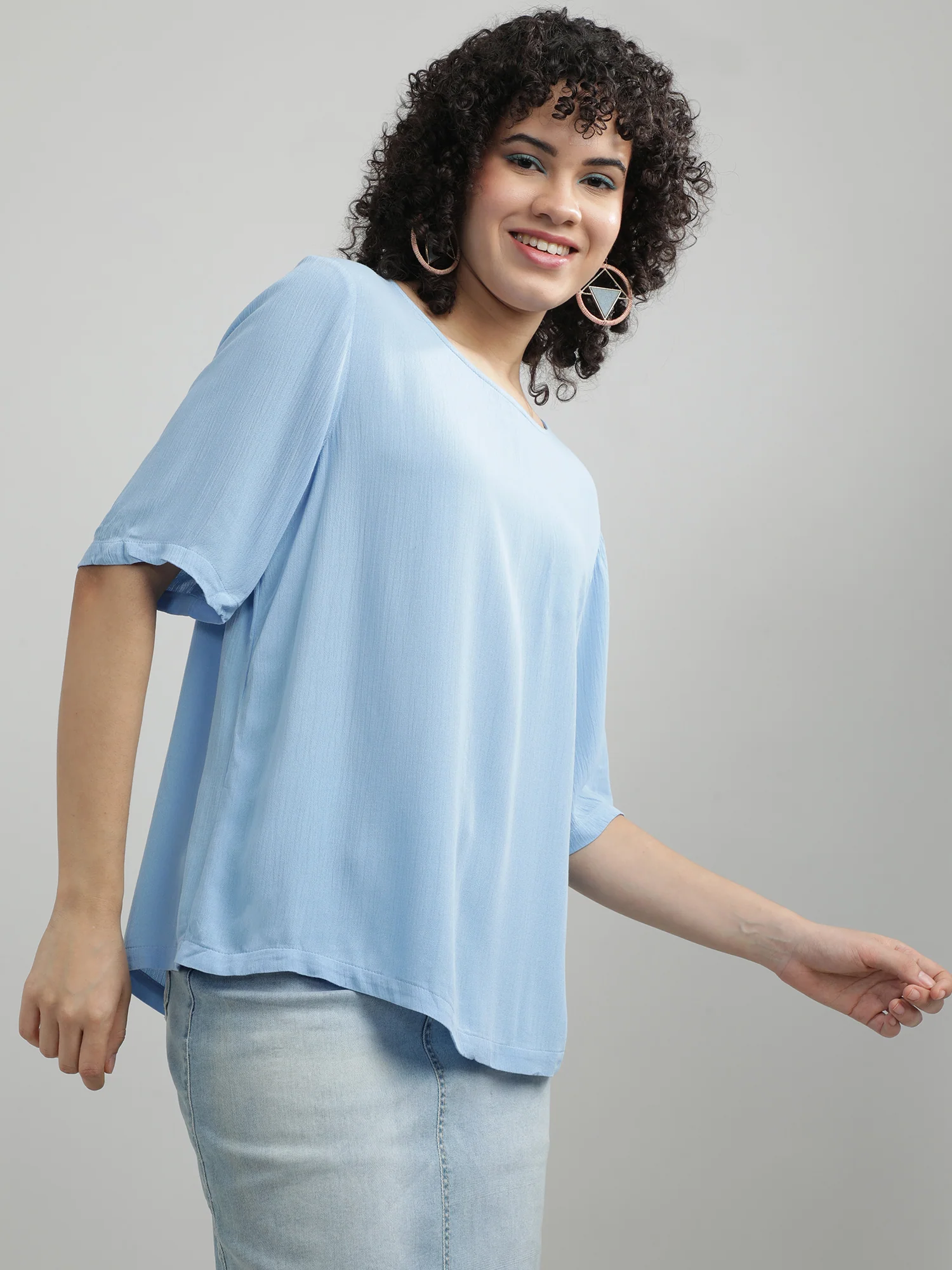 Women Viscose Blue Casual Top - Image 8