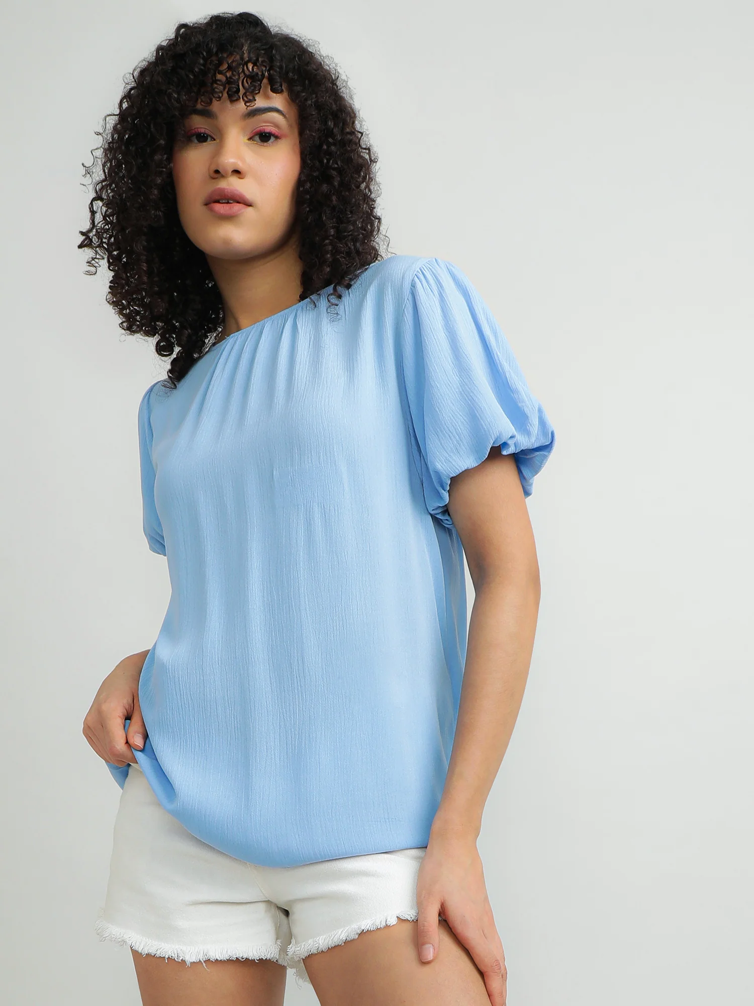 Women Viscose Blue Chic Top - Image 3