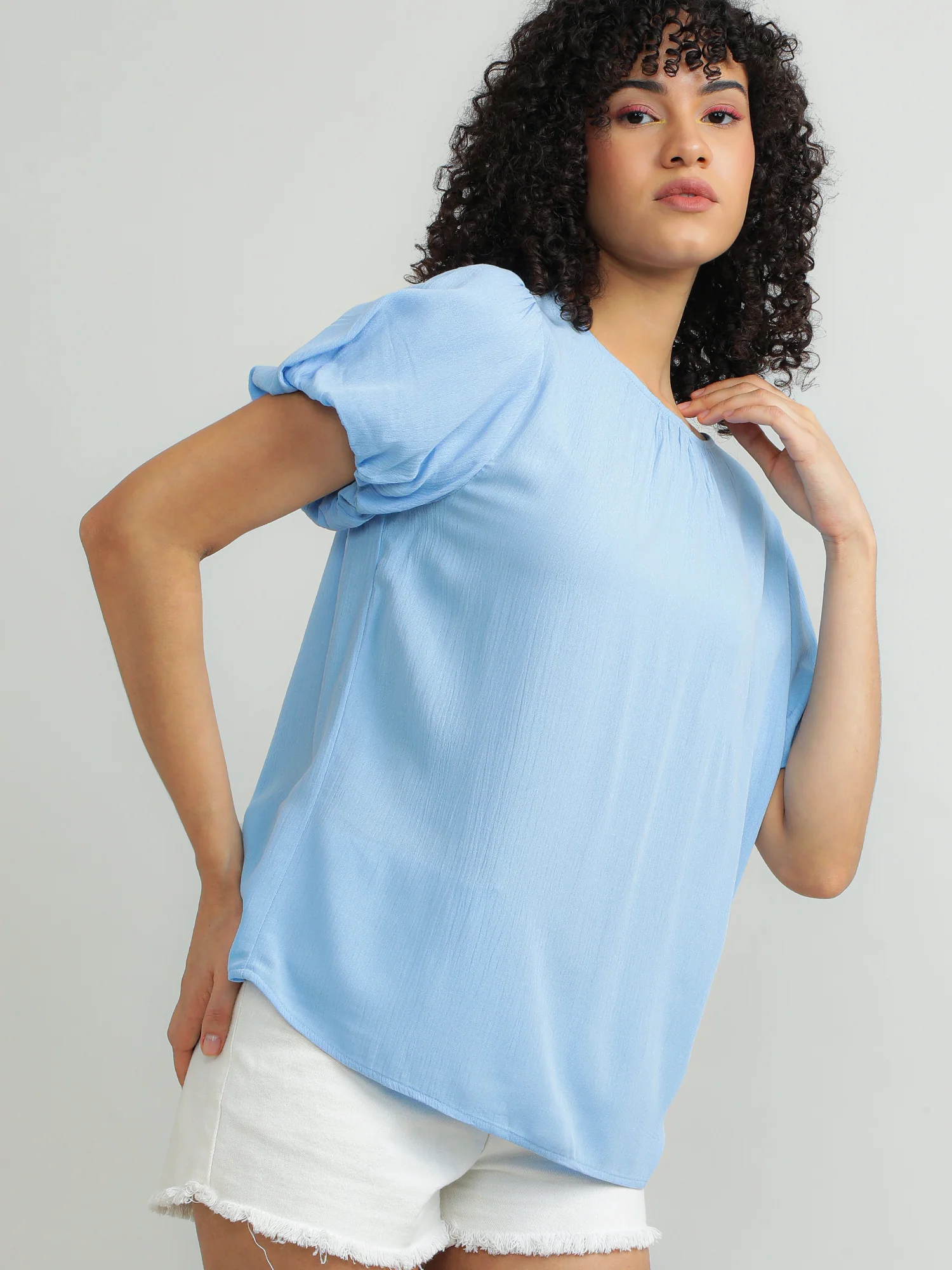 Women Viscose Blue Chic Top - Image 4