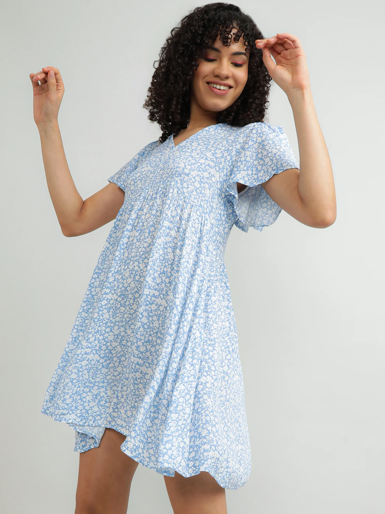 Women Viscose Blue Playful Dress - Image 9