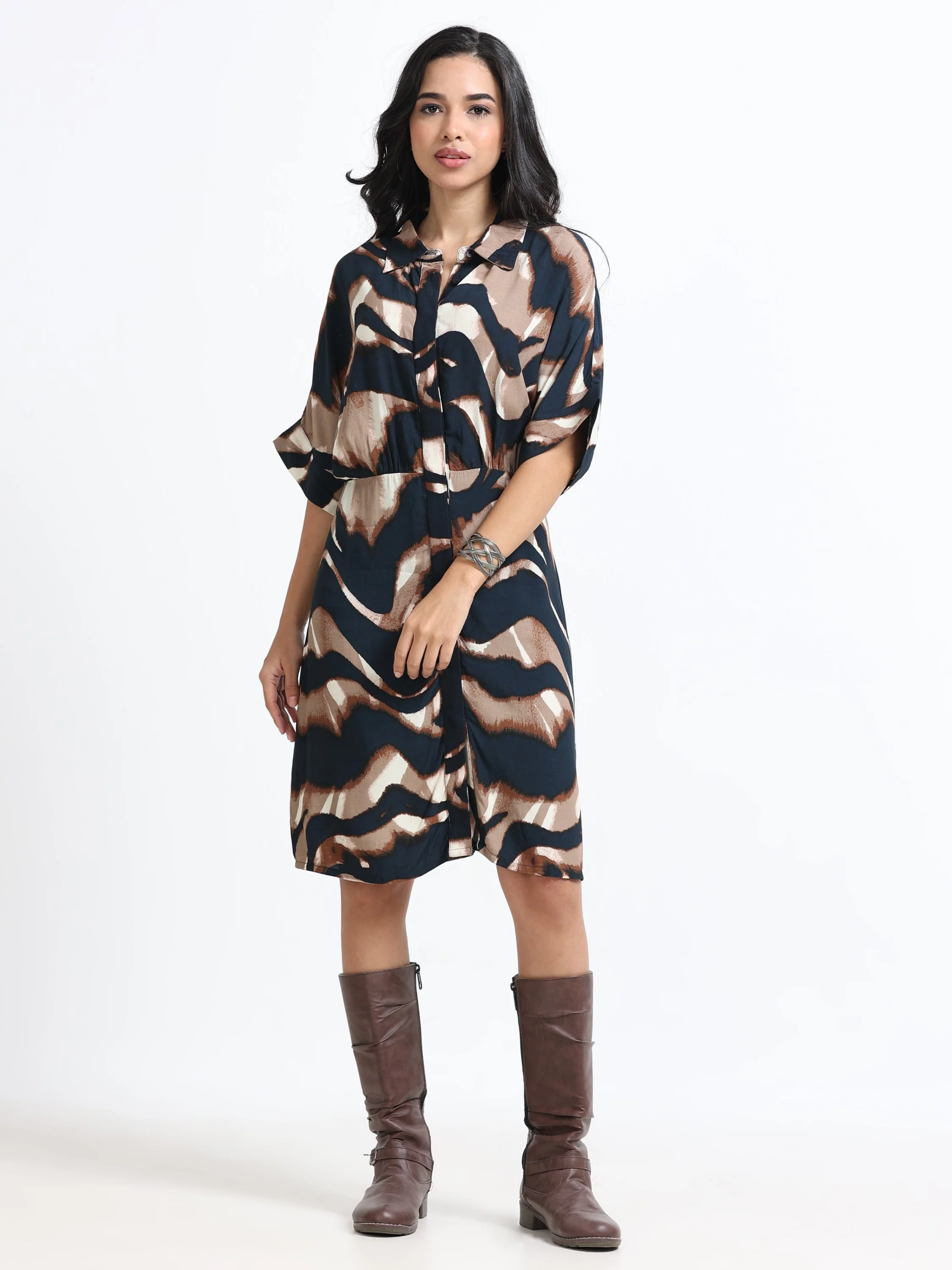 Women Viscose Brown Party Dress - Image 3