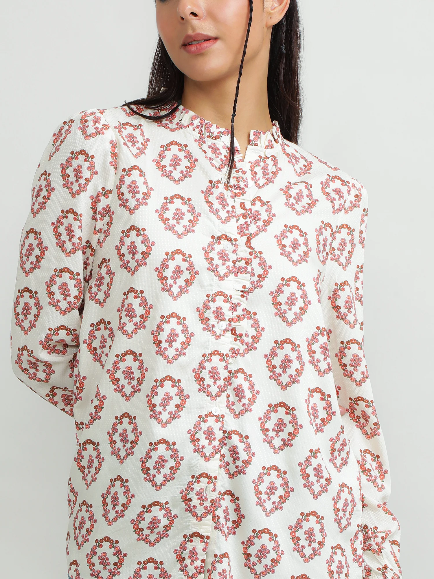 Women Viscose Cream Casual Top - Image 2
