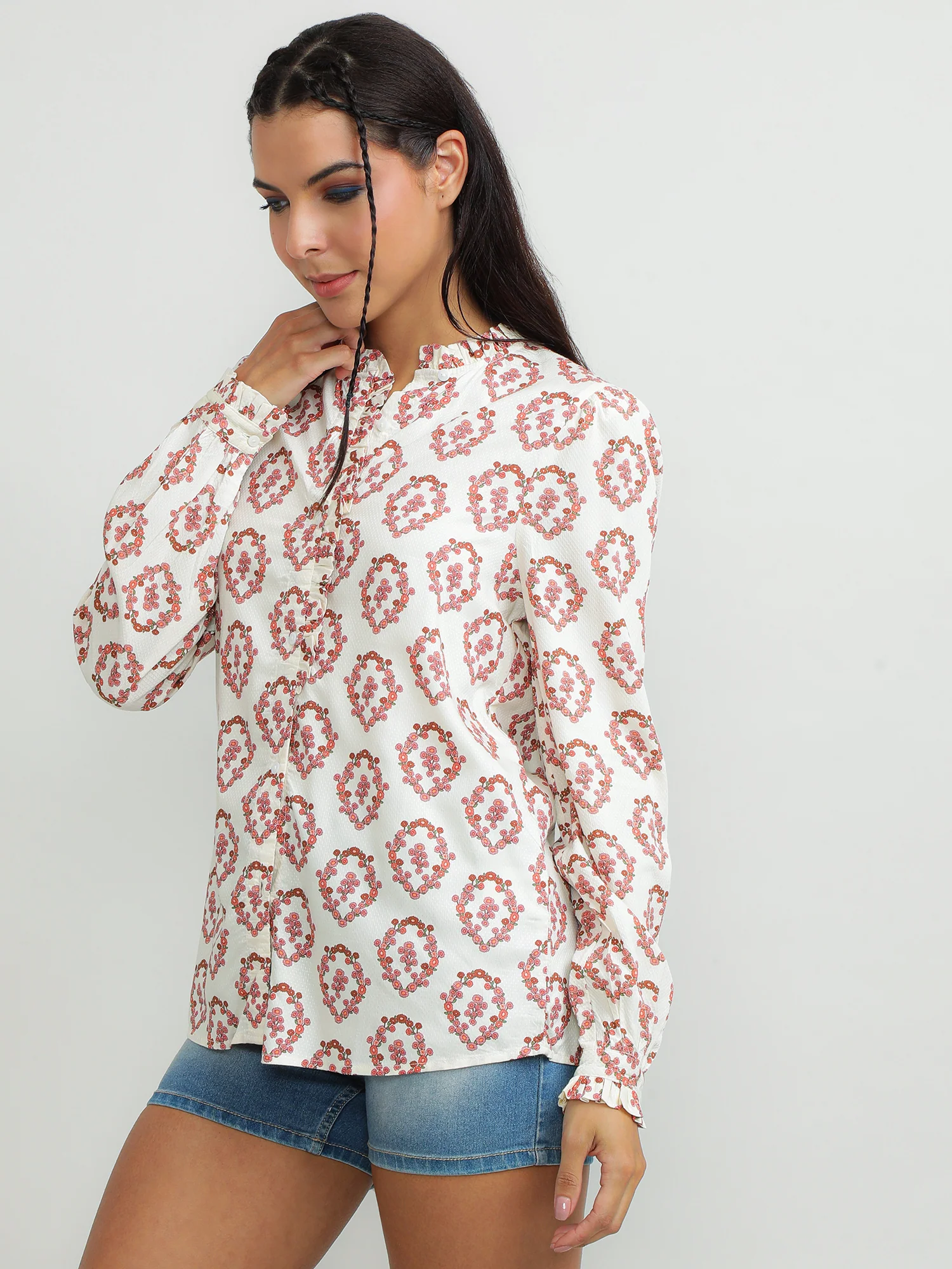 Women Viscose Cream Casual Top - Image 3