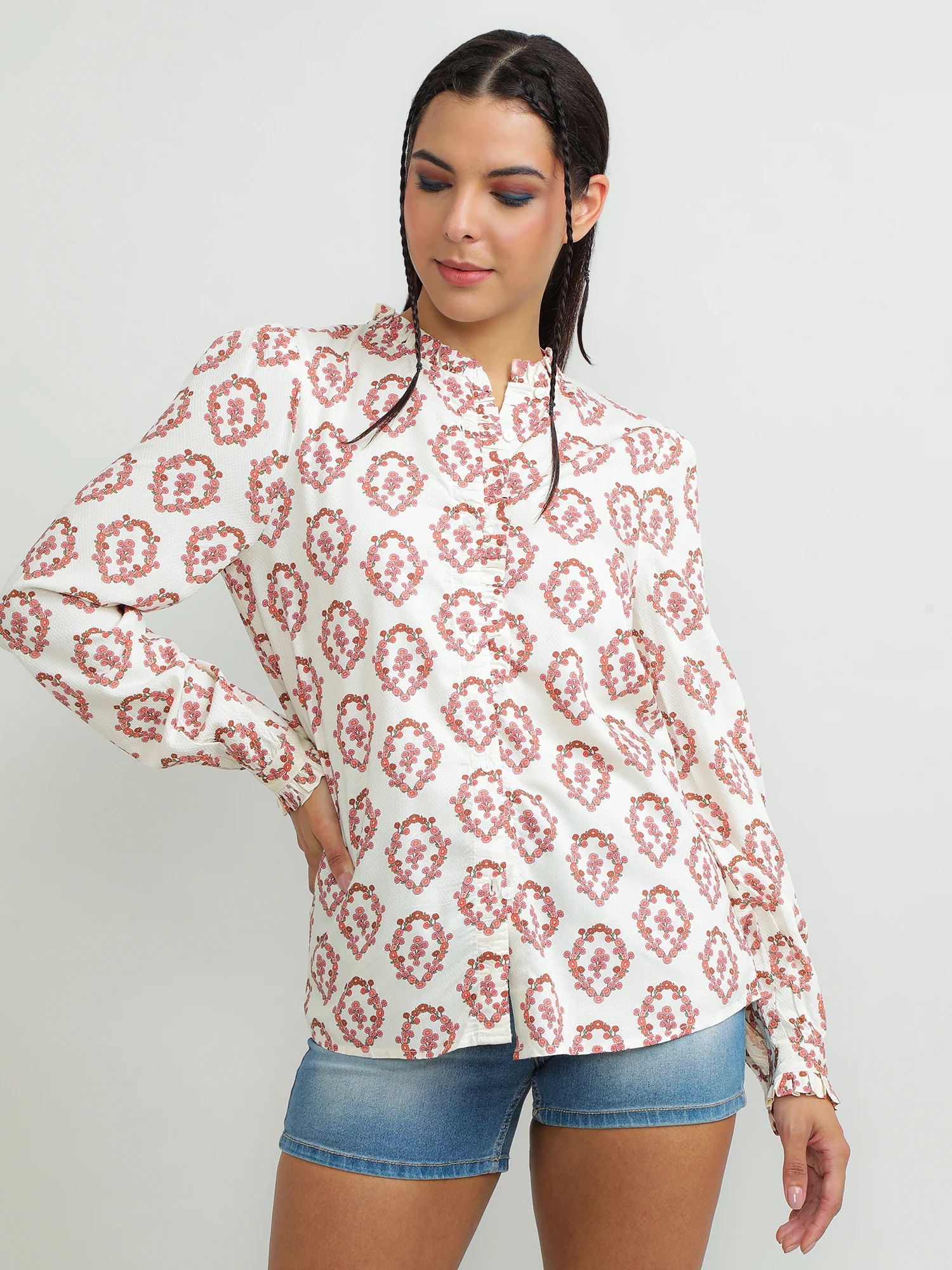 Women Viscose Cream Casual Top - Image 4