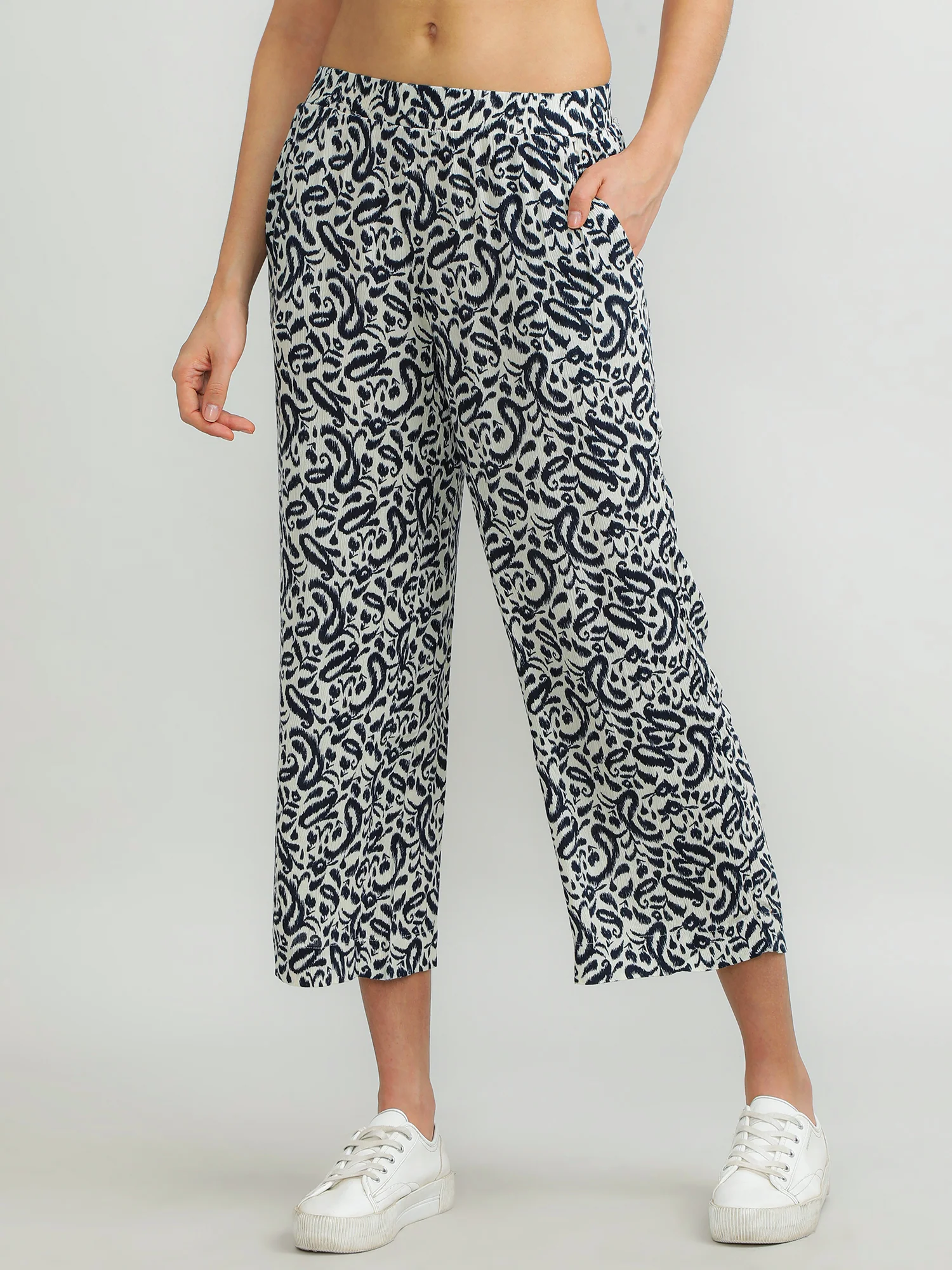 Women Viscose Cream Elegant Pants - Image 2