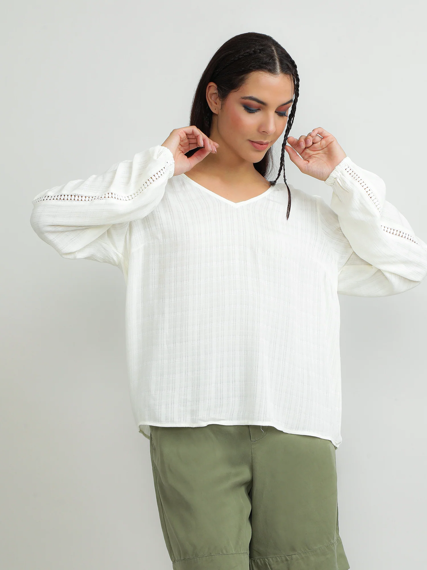 Women Viscose Cream Relaxed Top - Image 2