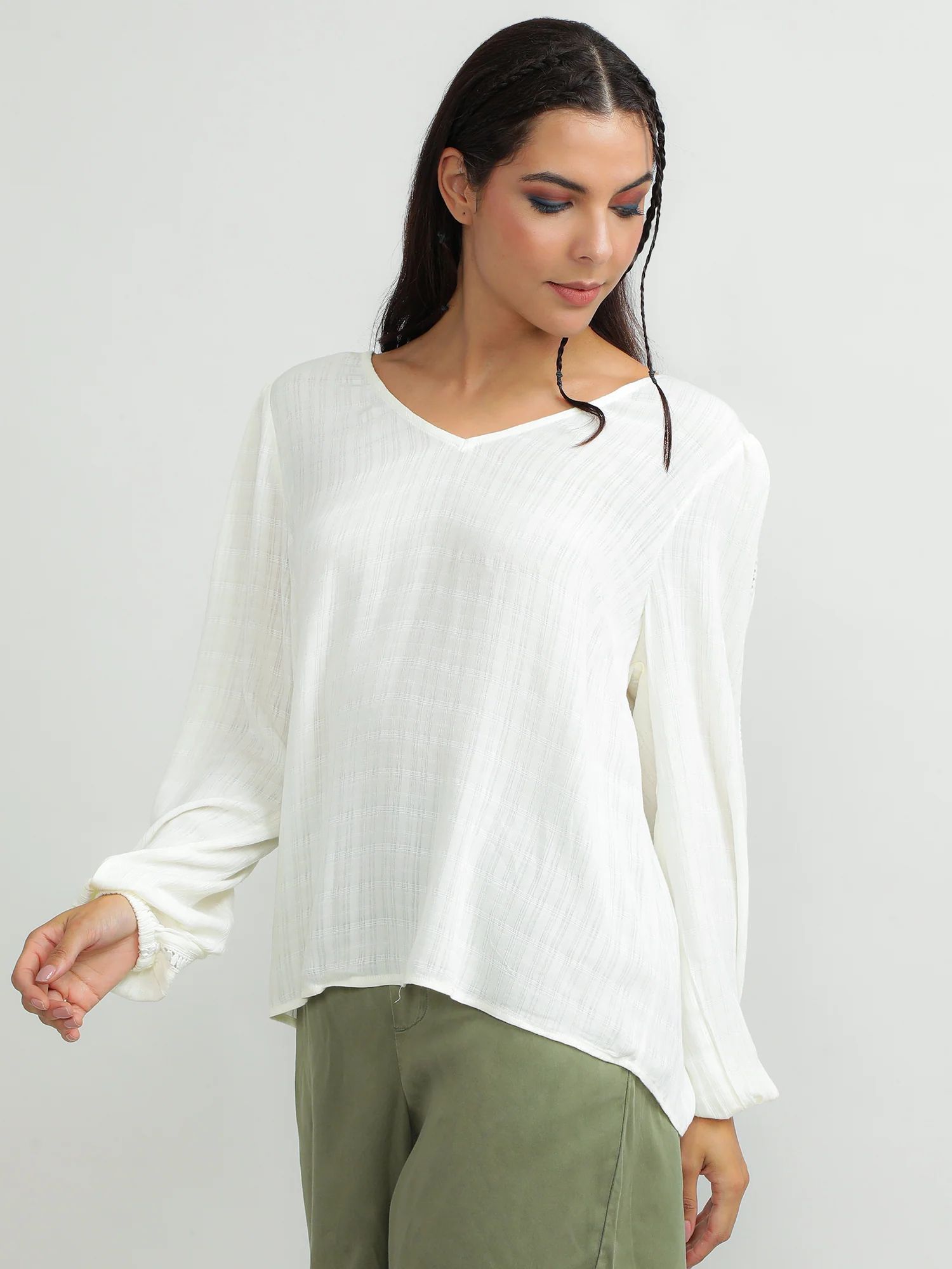 Women Viscose Cream Relaxed Top - Image 3