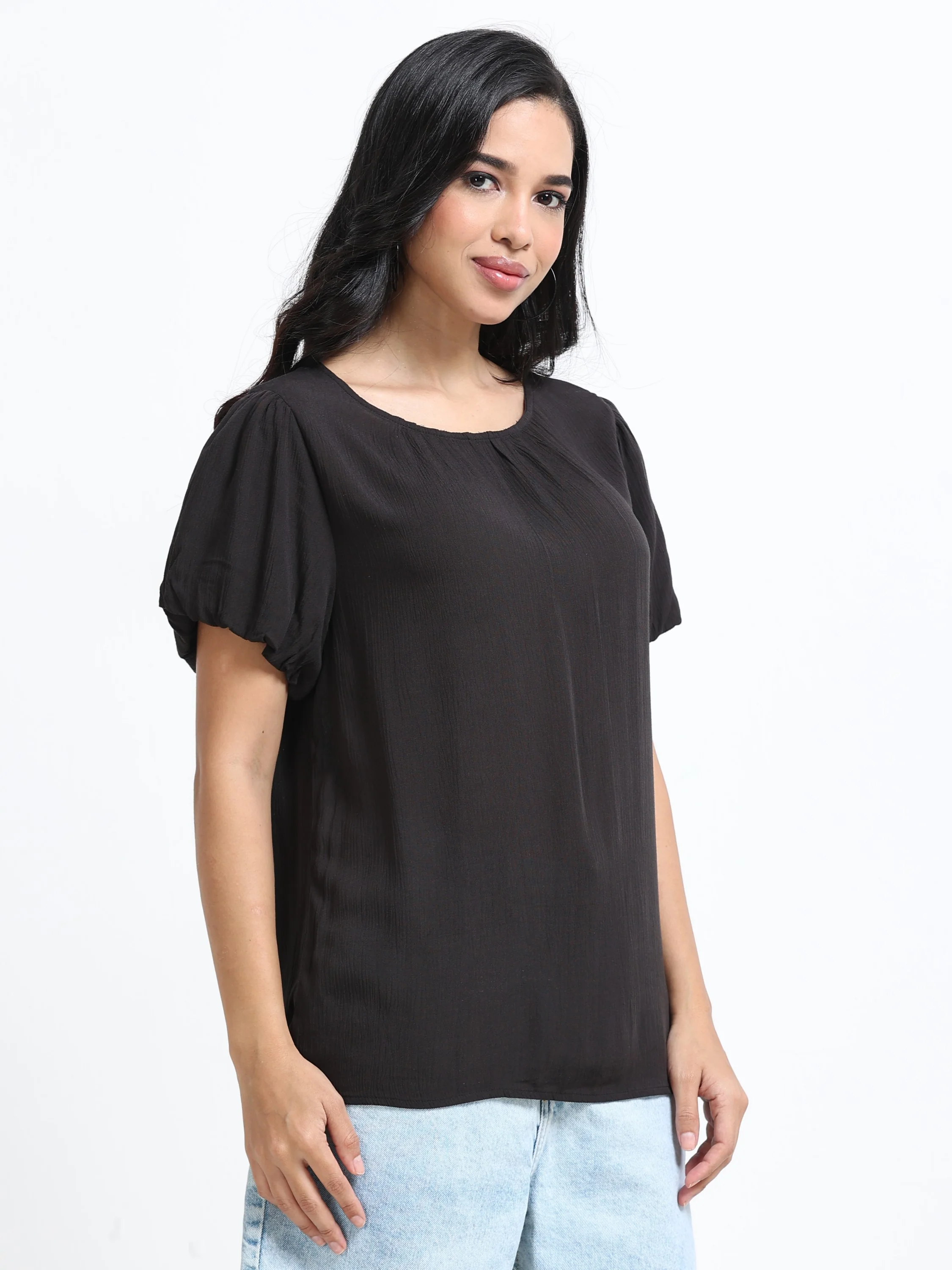 Women Viscose Easy Black Top - Image 3