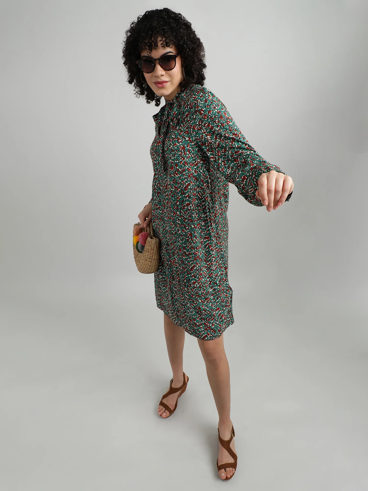 Women Viscose Green Breezy Dress - Image 6