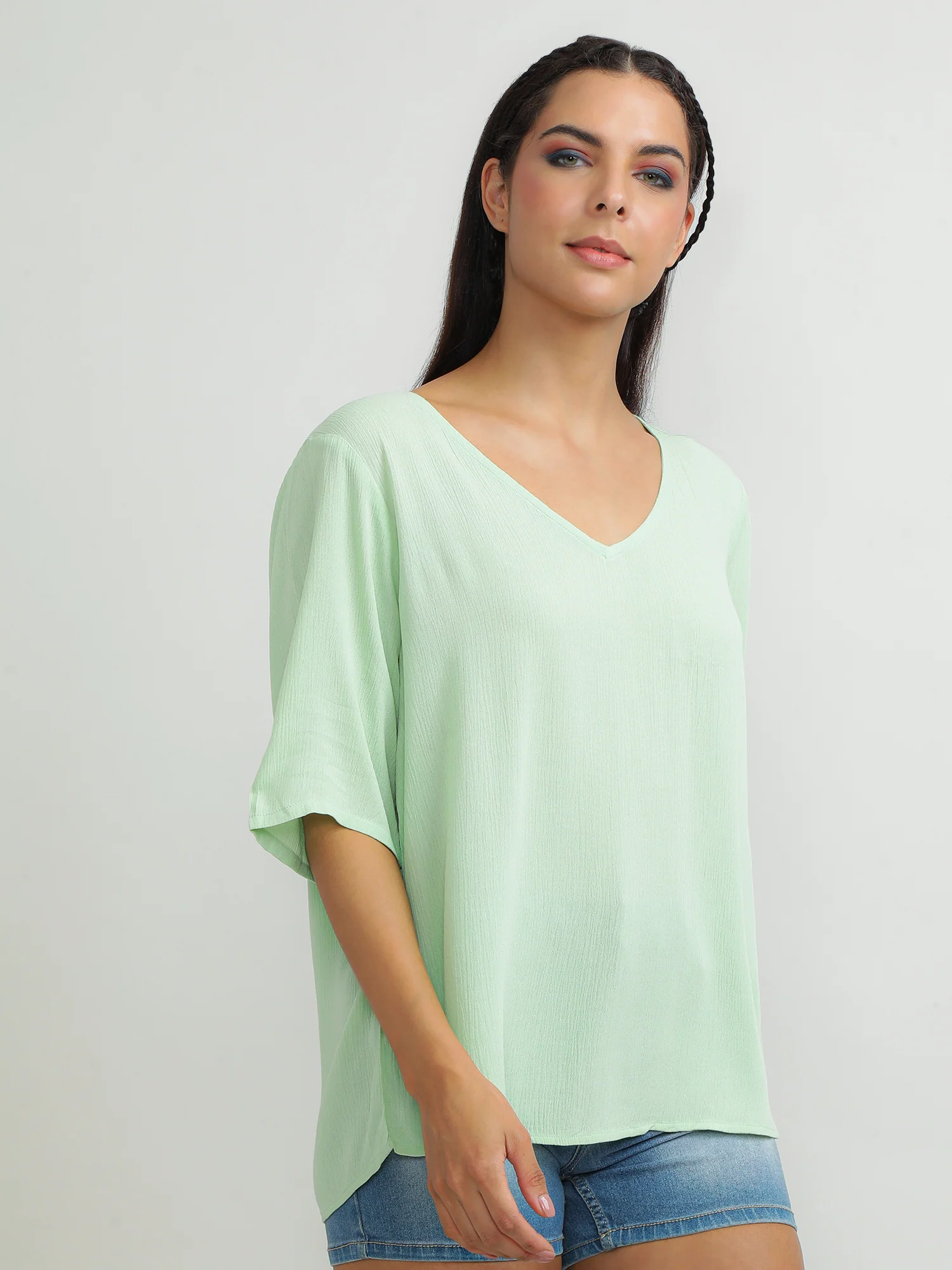 Women Viscose Green Vibrant Top - Image 3