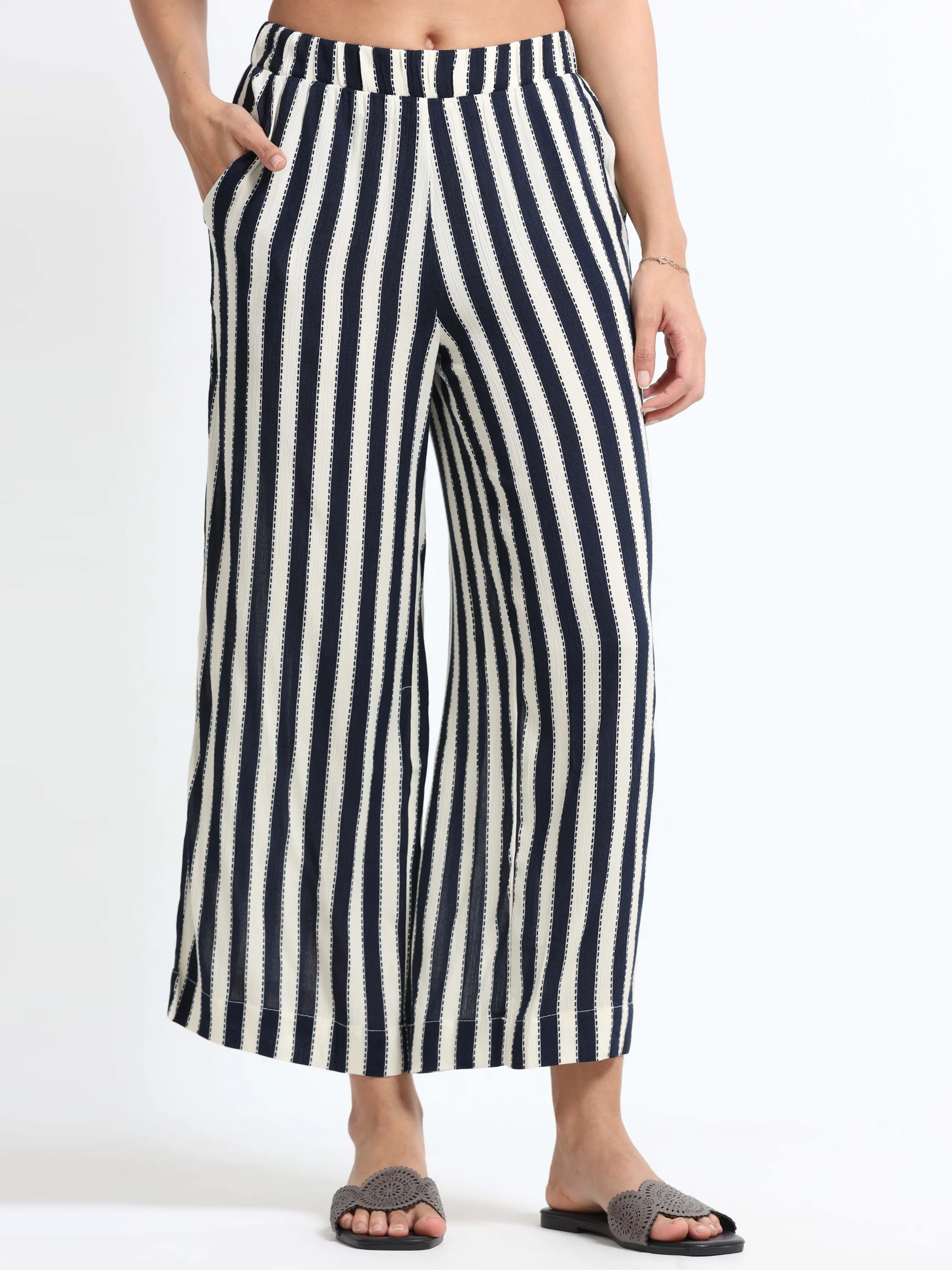 Women Viscose Navy Chic Pants - Image 6