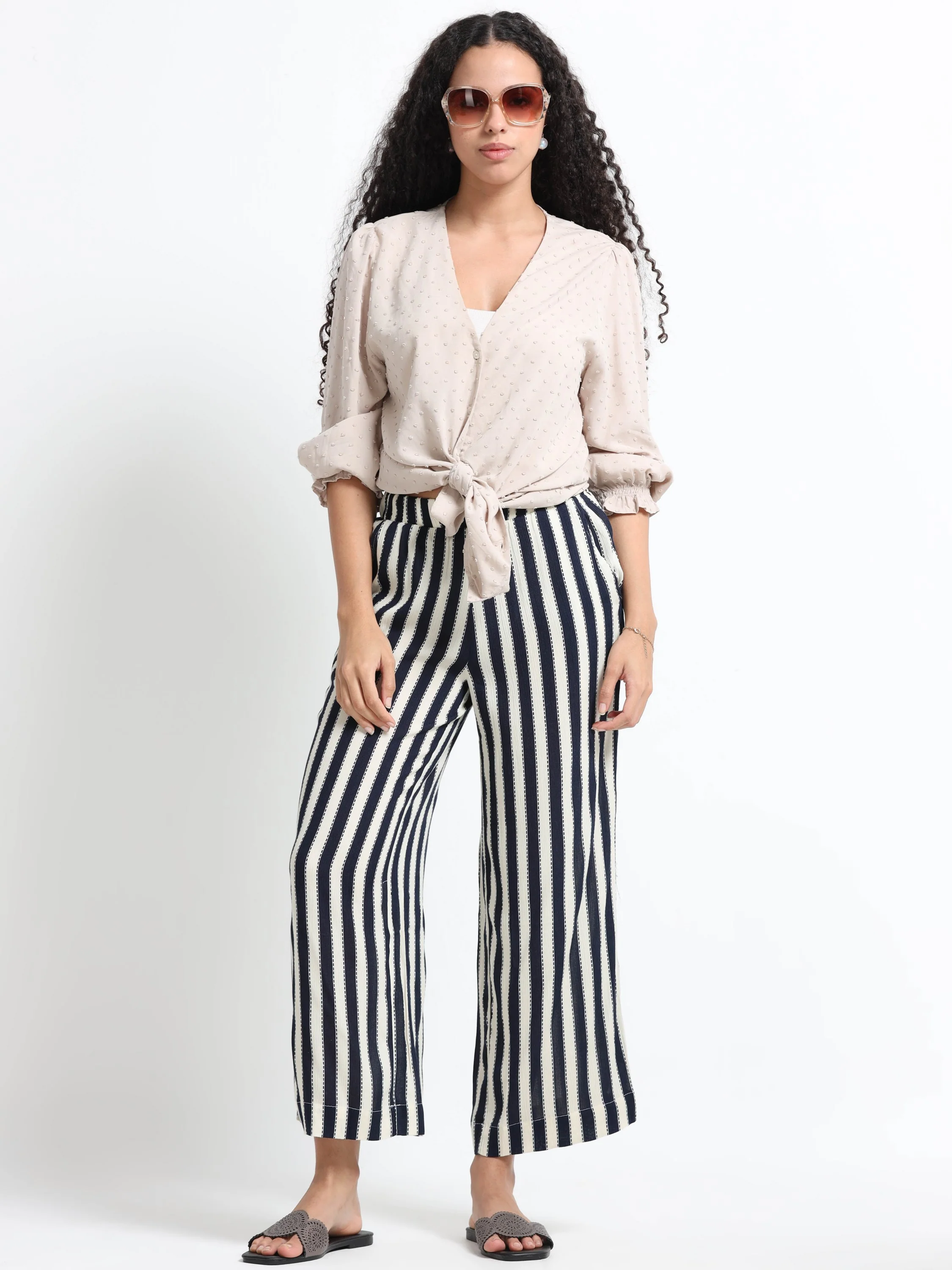 Women Viscose Navy Chic Pants - Image 8