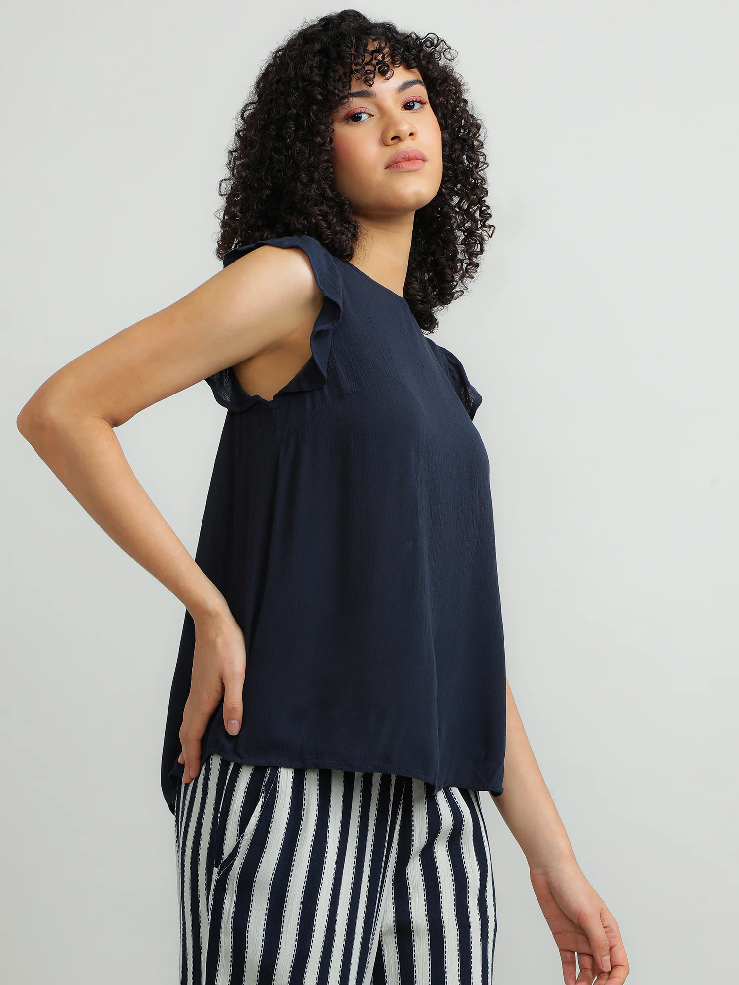 Women Viscose Navy Elegant Top - Image 3