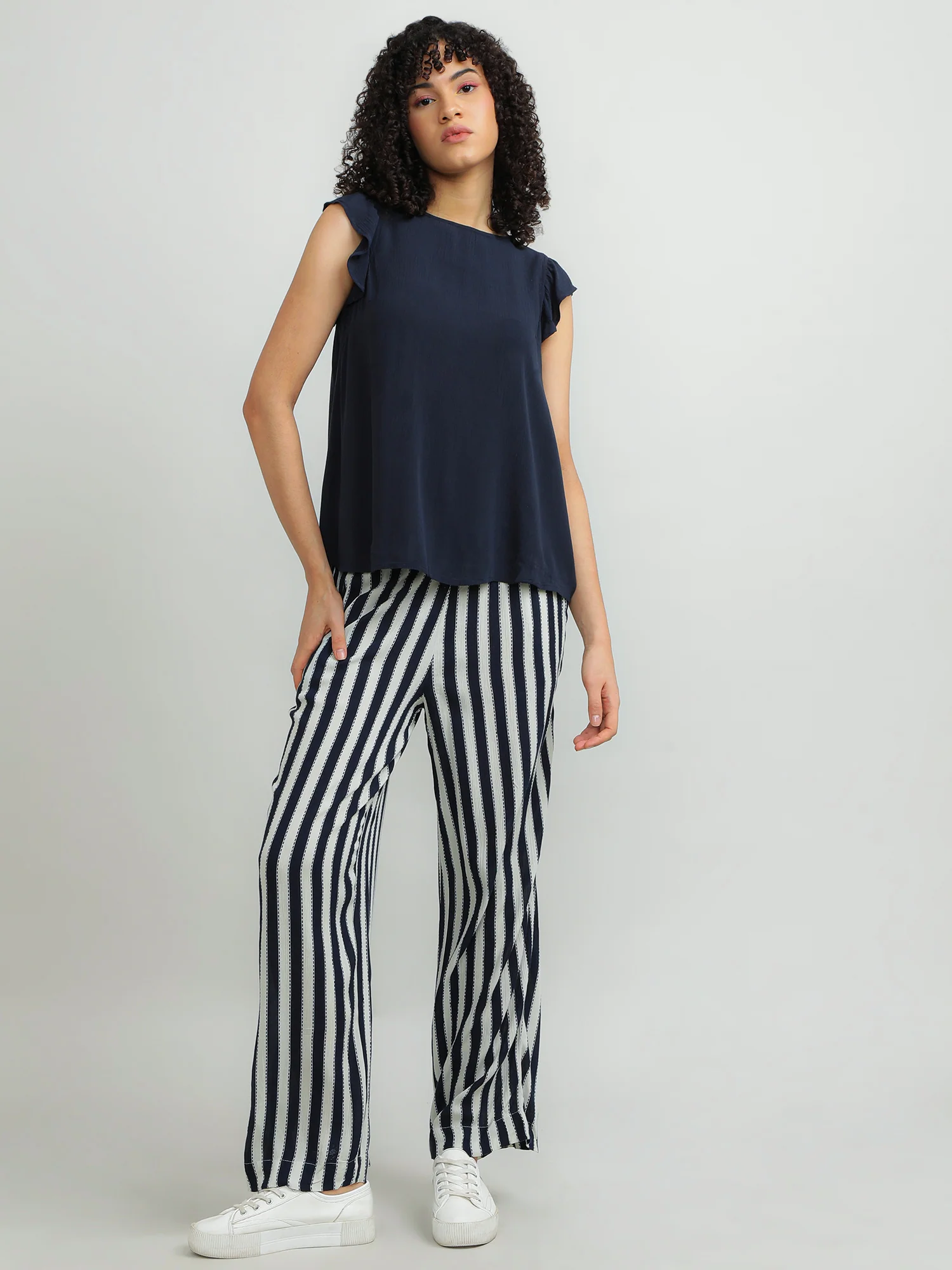 Women Viscose Navy Elegant Top - Image 4
